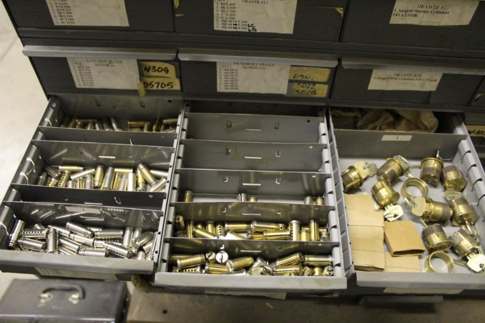 48-Drawer Organizer with Assorted Plugs, Cylinders, Mortise Cylinders, Cams and Shells. - Image 2 of 20