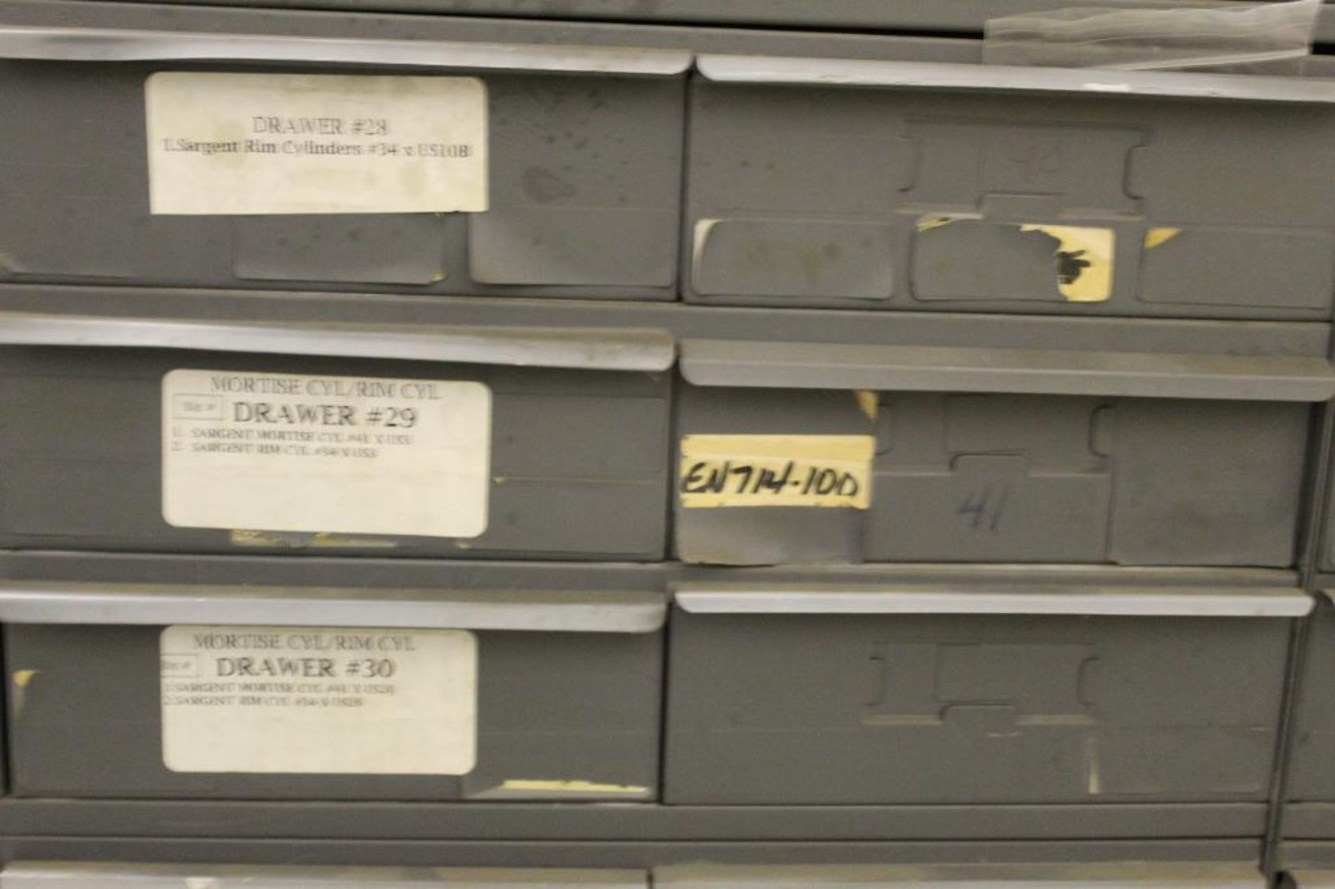 48-Drawer Organizer with Assorted Plugs, Cylinders, Mortise Cylinders, Cams and Shells. - Image 9 of 20