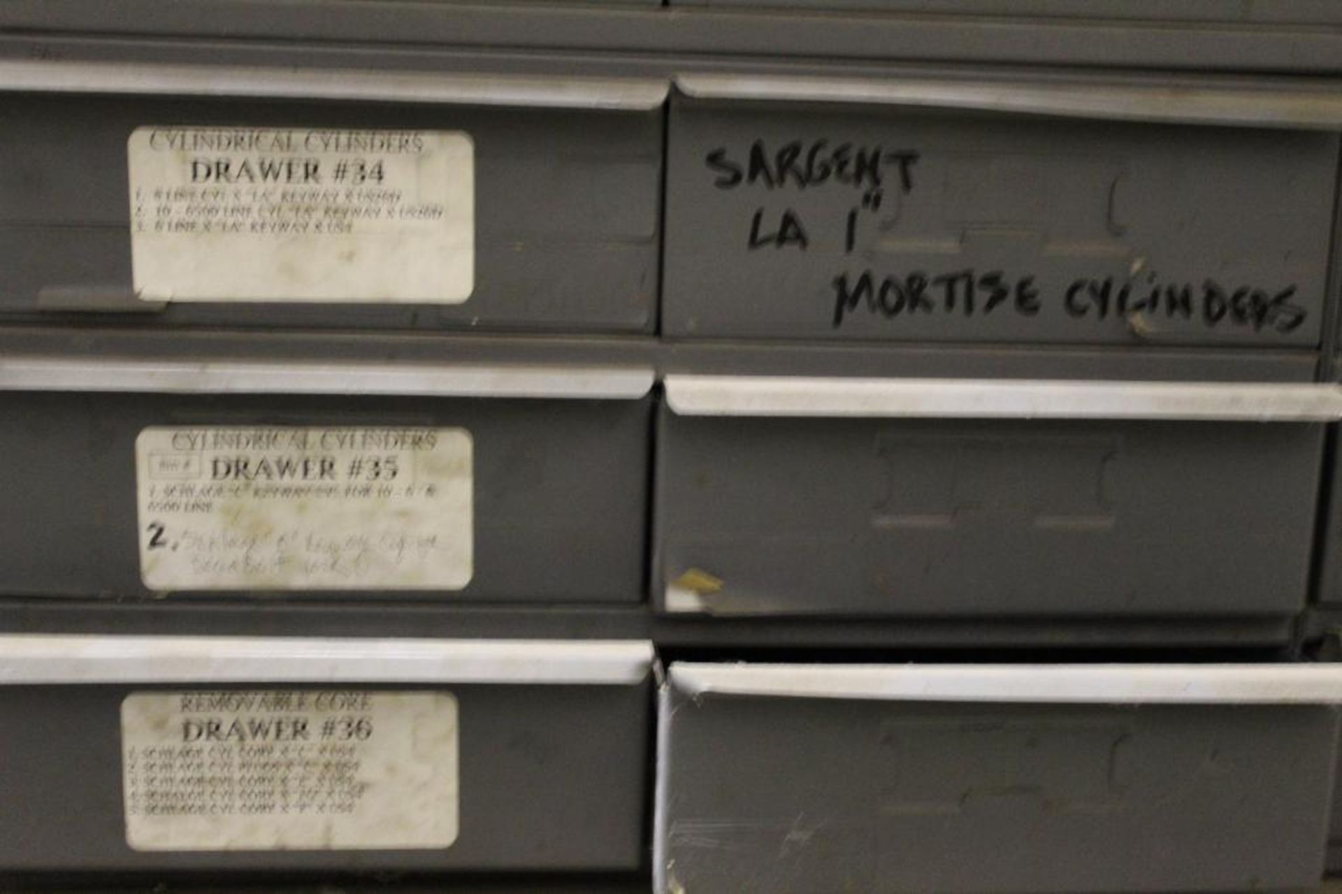 48-Drawer Organizer with Assorted Plugs, Cylinders, Mortise Cylinders, Cams and Shells. - Image 12 of 20