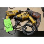 Lot of (2) DeWalt and (1) Ridgid Corded Drills