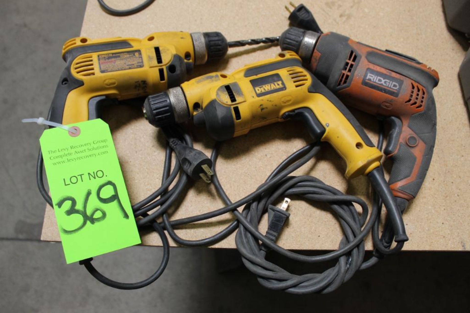 Lot of (2) DeWalt and (1) Ridgid Corded Drills