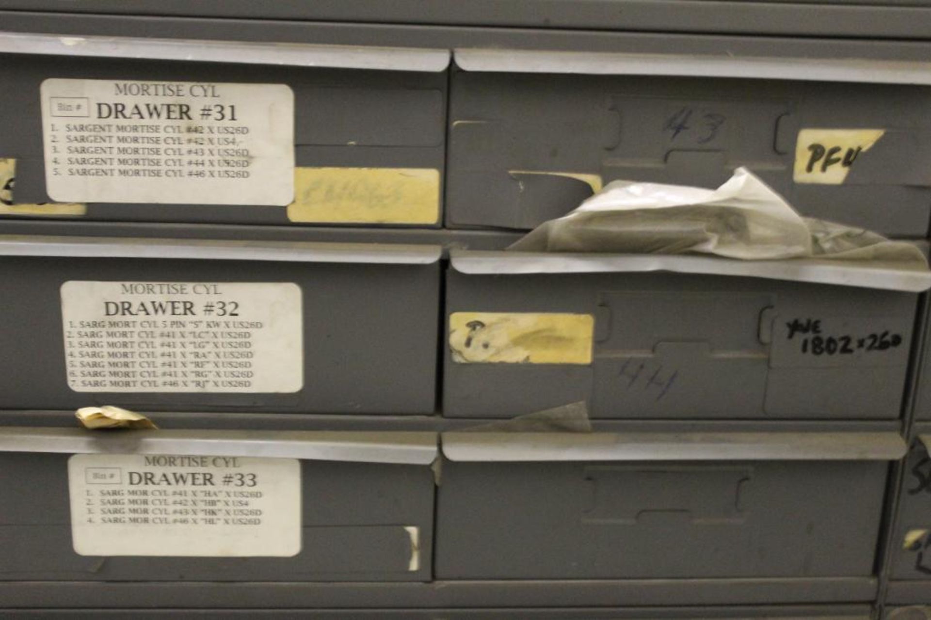 48-Drawer Organizer with Assorted Plugs, Cylinders, Mortise Cylinders, Cams and Shells. - Image 10 of 20