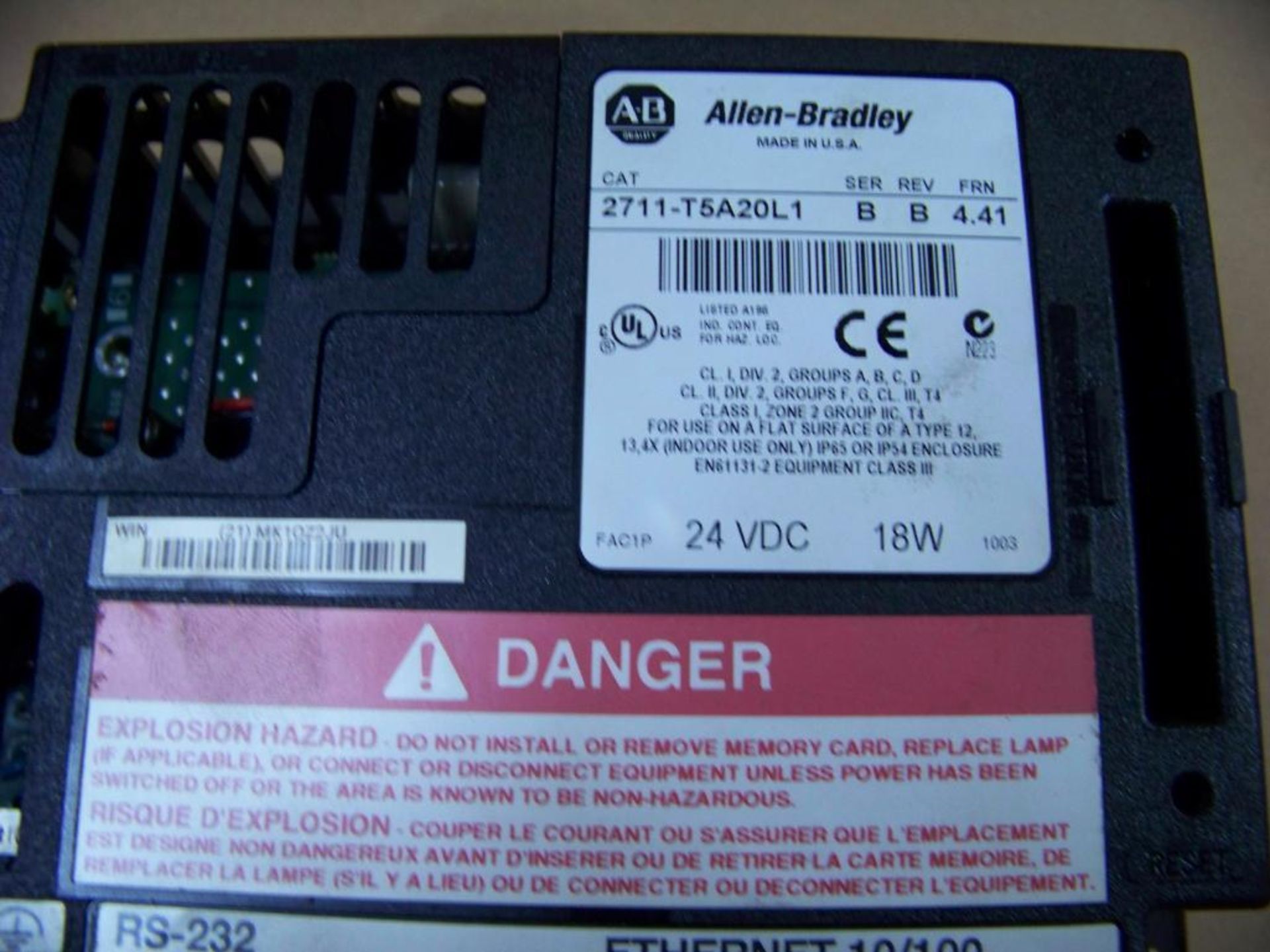 ALLEN BRADLEY PANELVIEW 550 #2711-T5A20L1 - Image 2 of 2