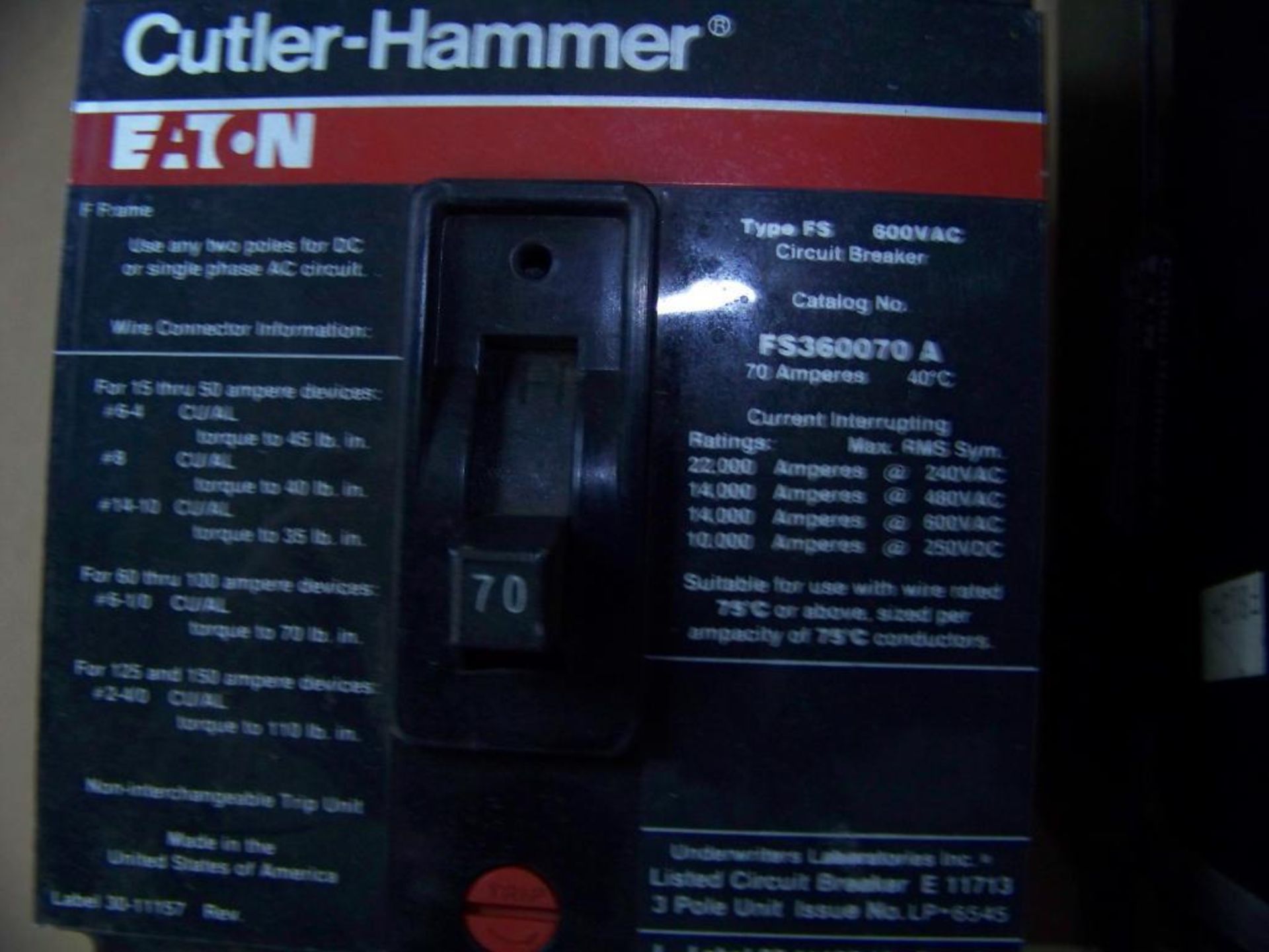 2 - CUTLER-HAMMER CIRCUIT BREAKERS, # FS320040 - Image 2 of 3