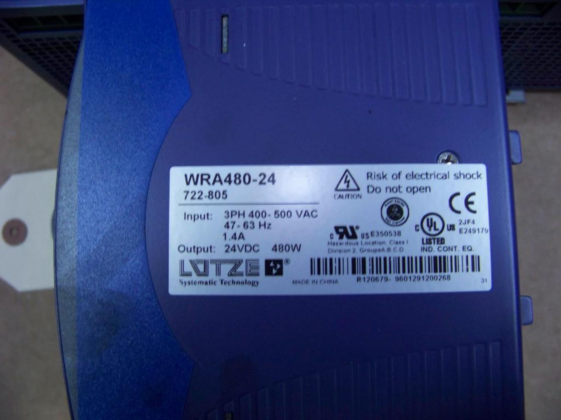 3 - LUTZE POWER SUPPLIES # WRA480-24, 20 AMP/480 WOUTPUT - Image 3 of 3