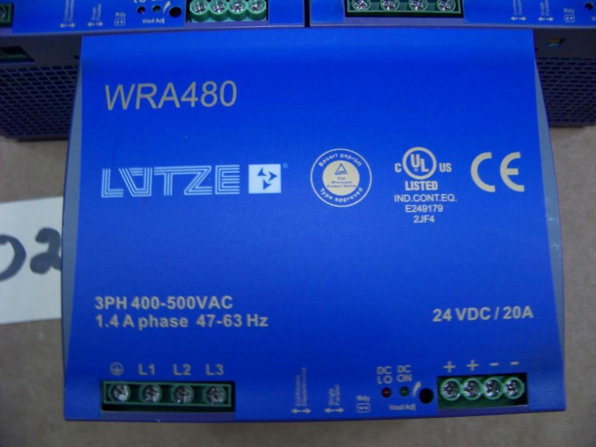 3 - LUTZE POWER SUPPLIES # WRA480-24, 20 AMP/480 WOUTPUT - Image 2 of 3