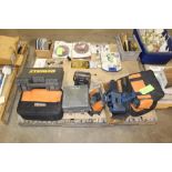 Lot of Ridgid Canvas Bags/Assorted Tool Holders, DeWalt Hardcase with (2) Battery Chargers, Ridgid A