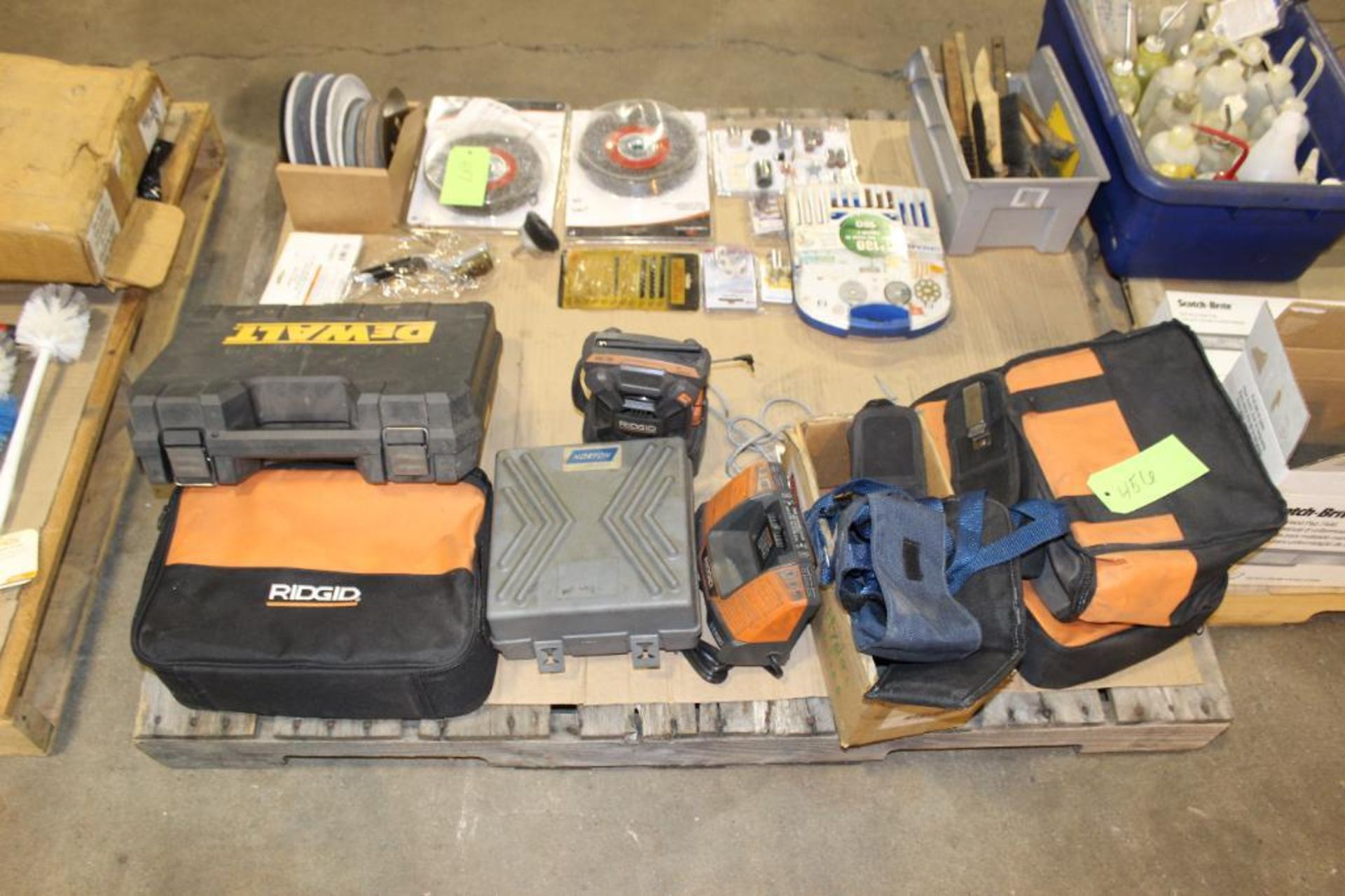 Lot of Ridgid Canvas Bags/Assorted Tool Holders, DeWalt Hardcase with (2) Battery Chargers, Ridgid A