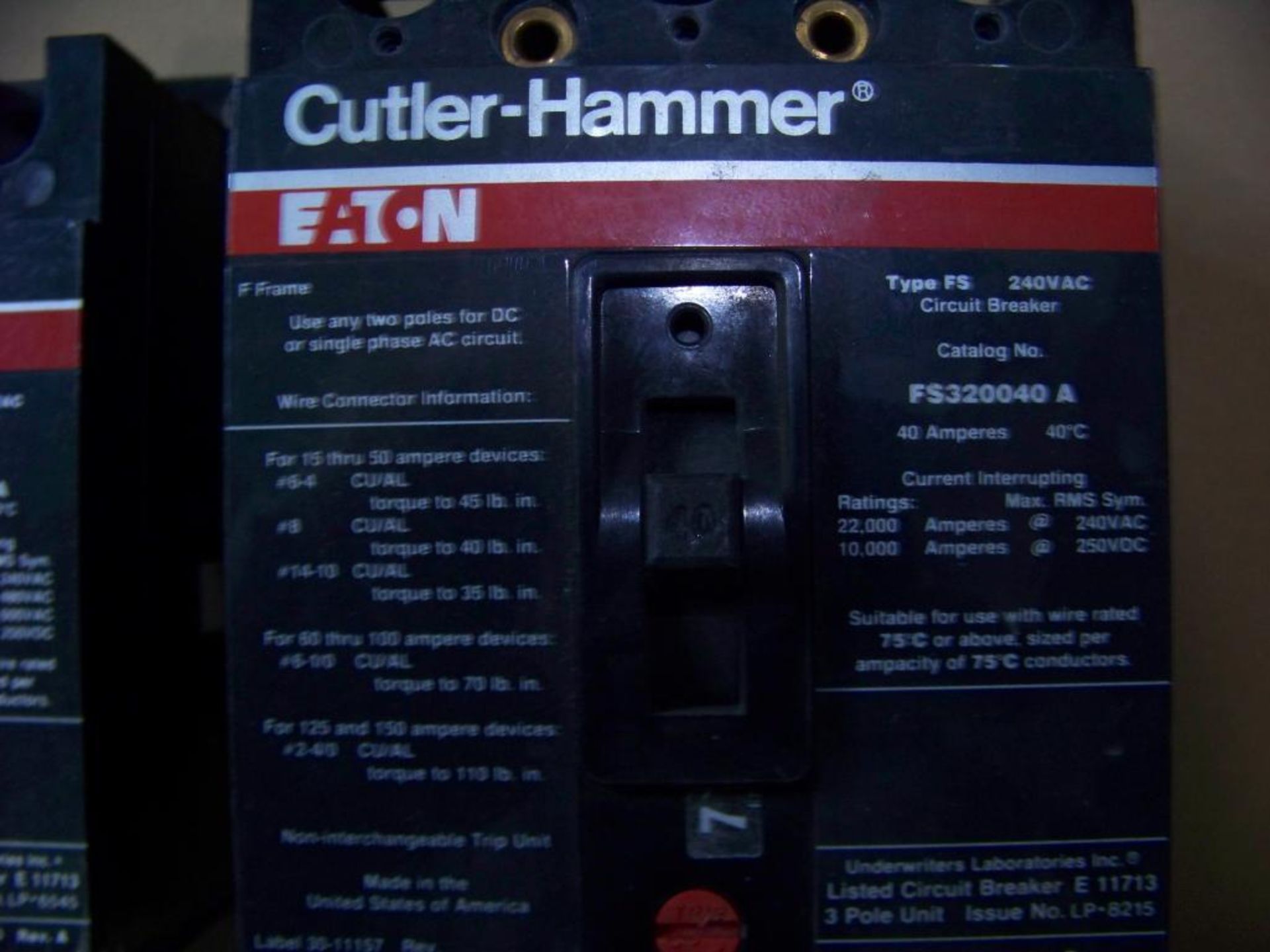 2 - CUTLER-HAMMER CIRCUIT BREAKERS, # FS320040 - Image 3 of 3