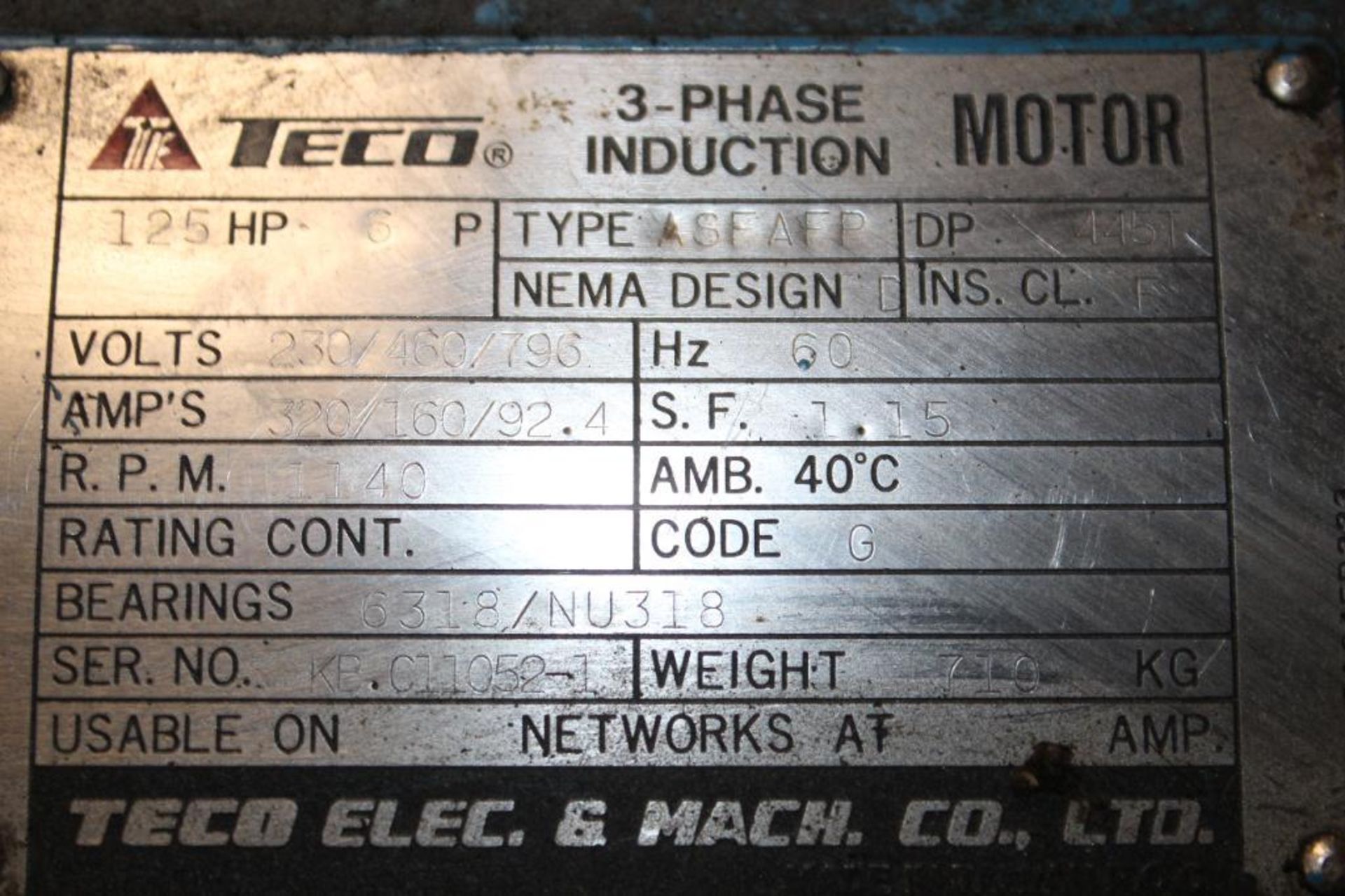 Teco 3 Phase 125 Hp Induction Motor - Image 6 of 6