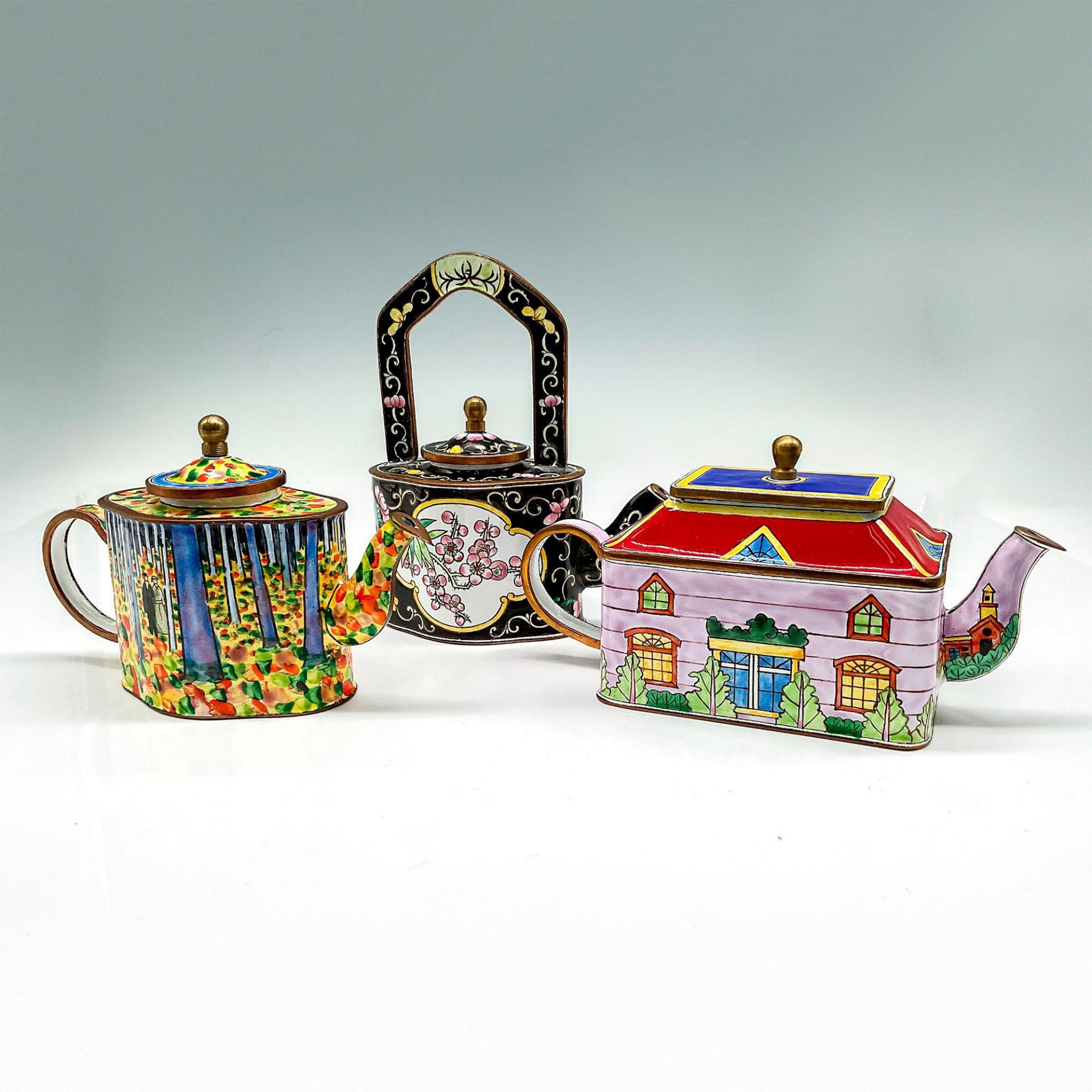 3pc Kevin Chen Enamel Miniature Teapots - Bild 2 aus 3