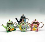 4pc Vintage Kevin Chen Collectible Enamel Miniature Teapots