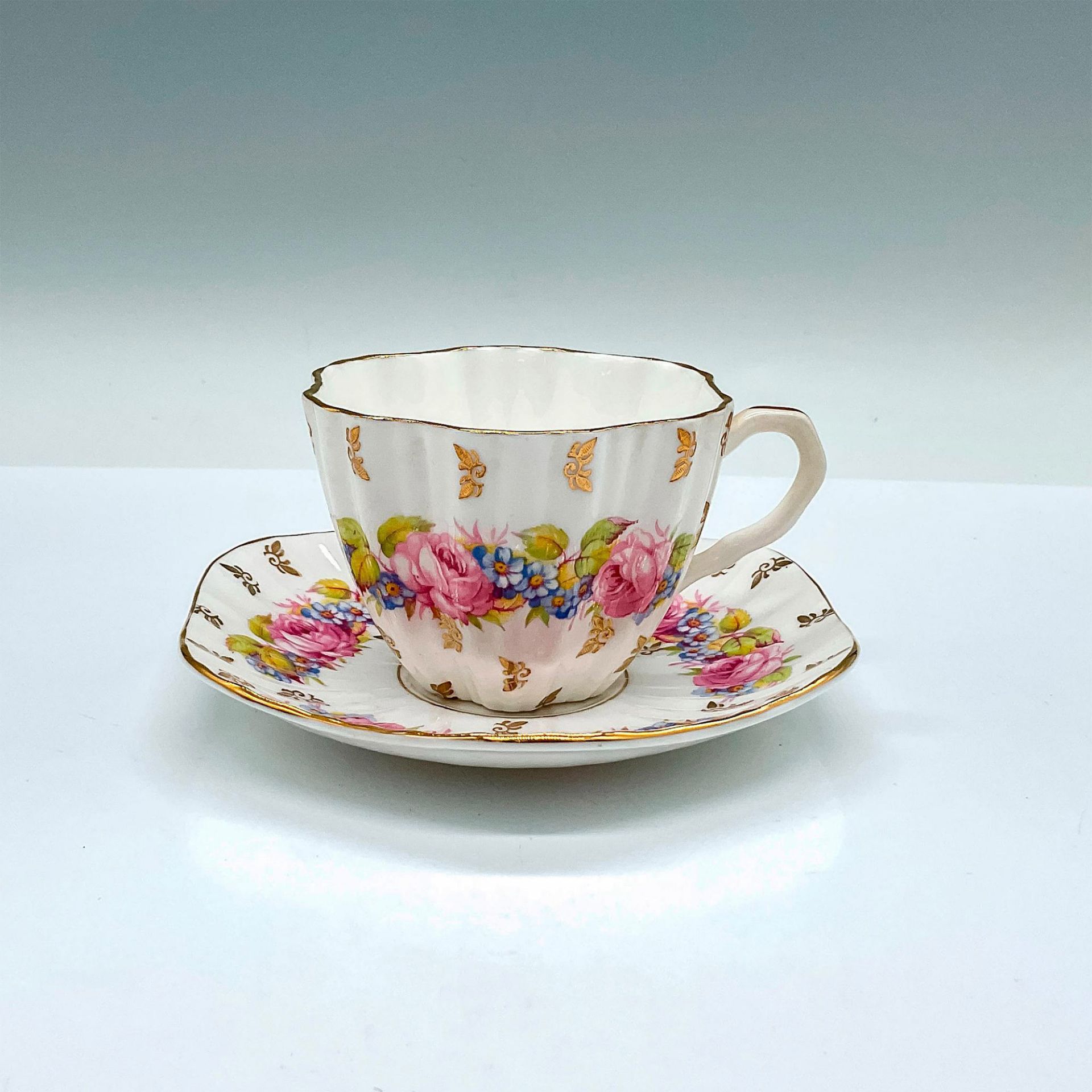 2pc EB Foley Bone China Floral Teacup and Saucer