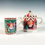 2pc James Sadler Teapot and Mug, Elizabeth I and Victoria I