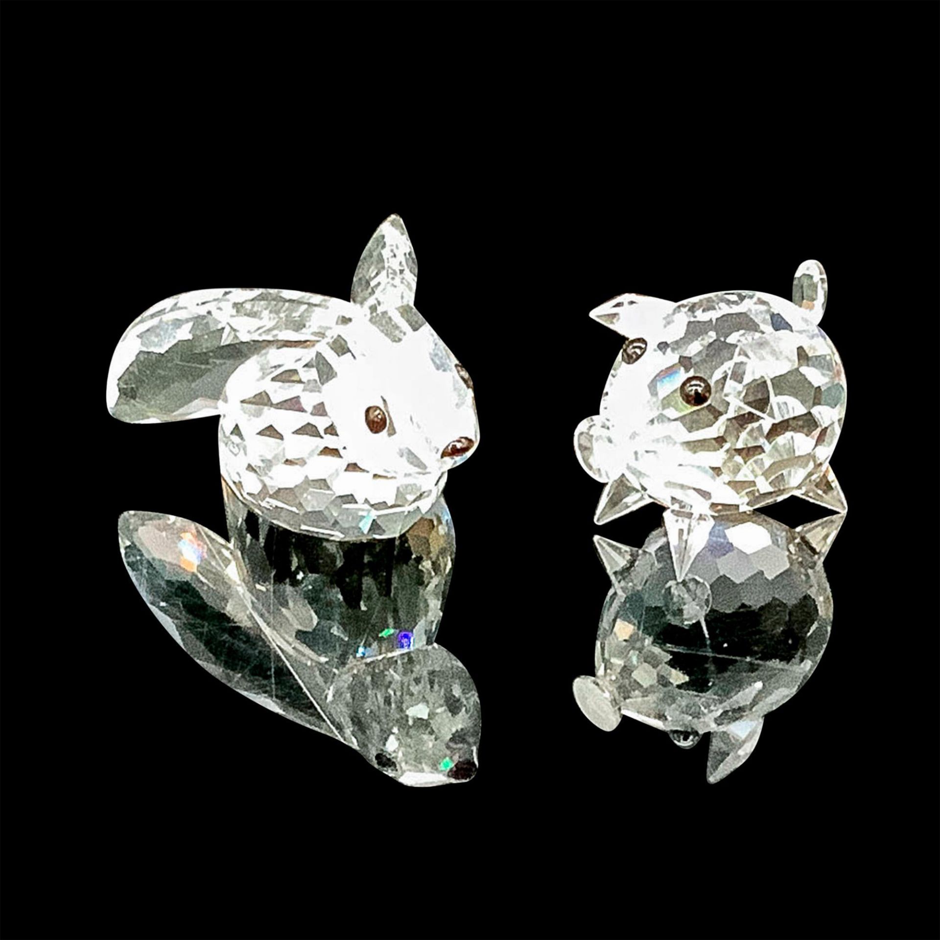 2pc Swarovski Crystal Figurines, Small Bunny & Pig With Tail