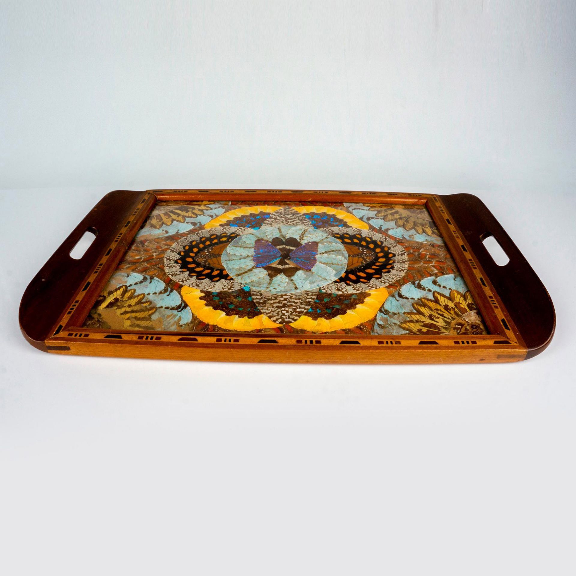 Brazilian Inlaid Tray Blue Morpho Butterfly Wings Design - Image 2 of 3