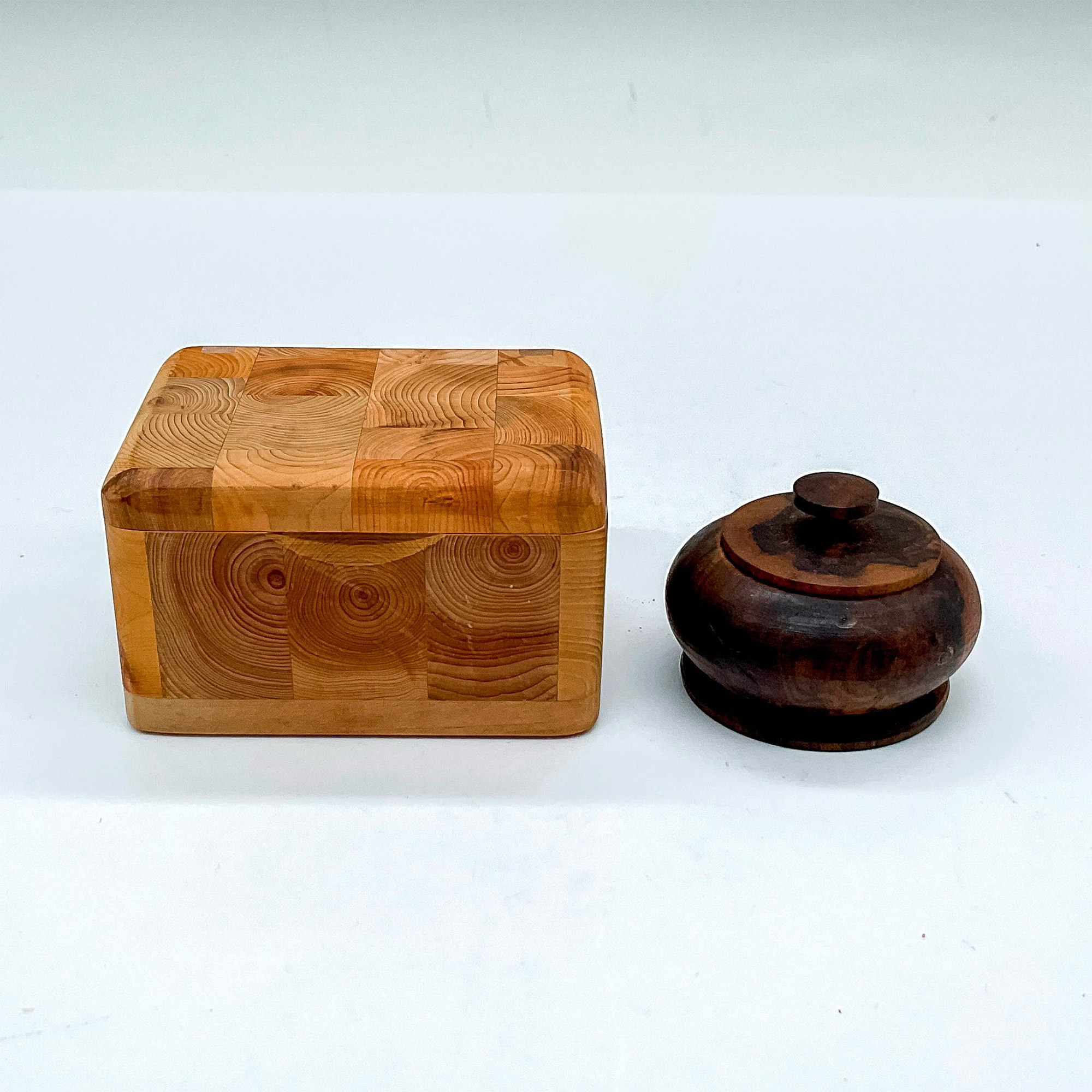 2pc Vintage Hand Carved Wooden Boxes