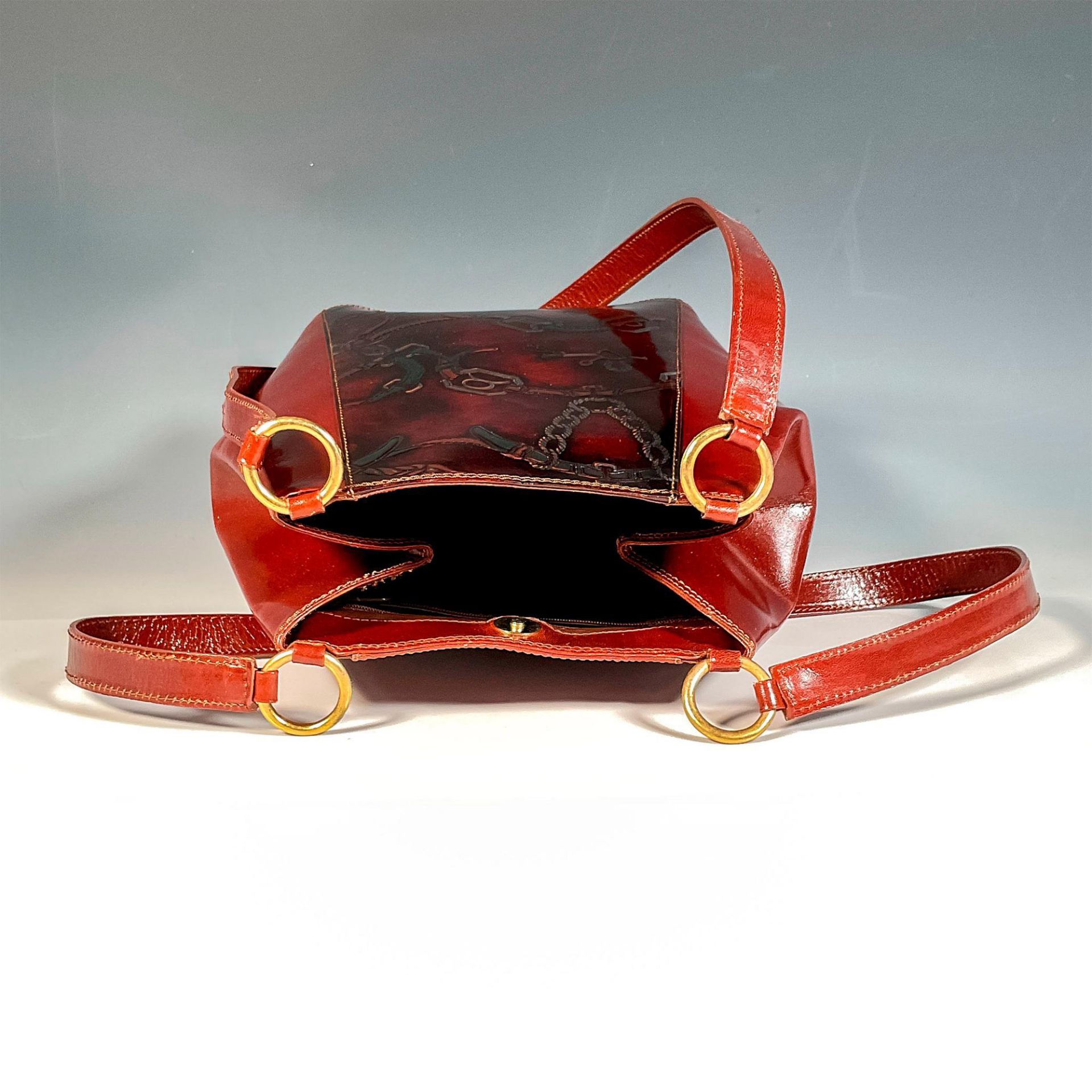 Italian Brown Leather Handbag, Equestrian Design - Image 4 of 5