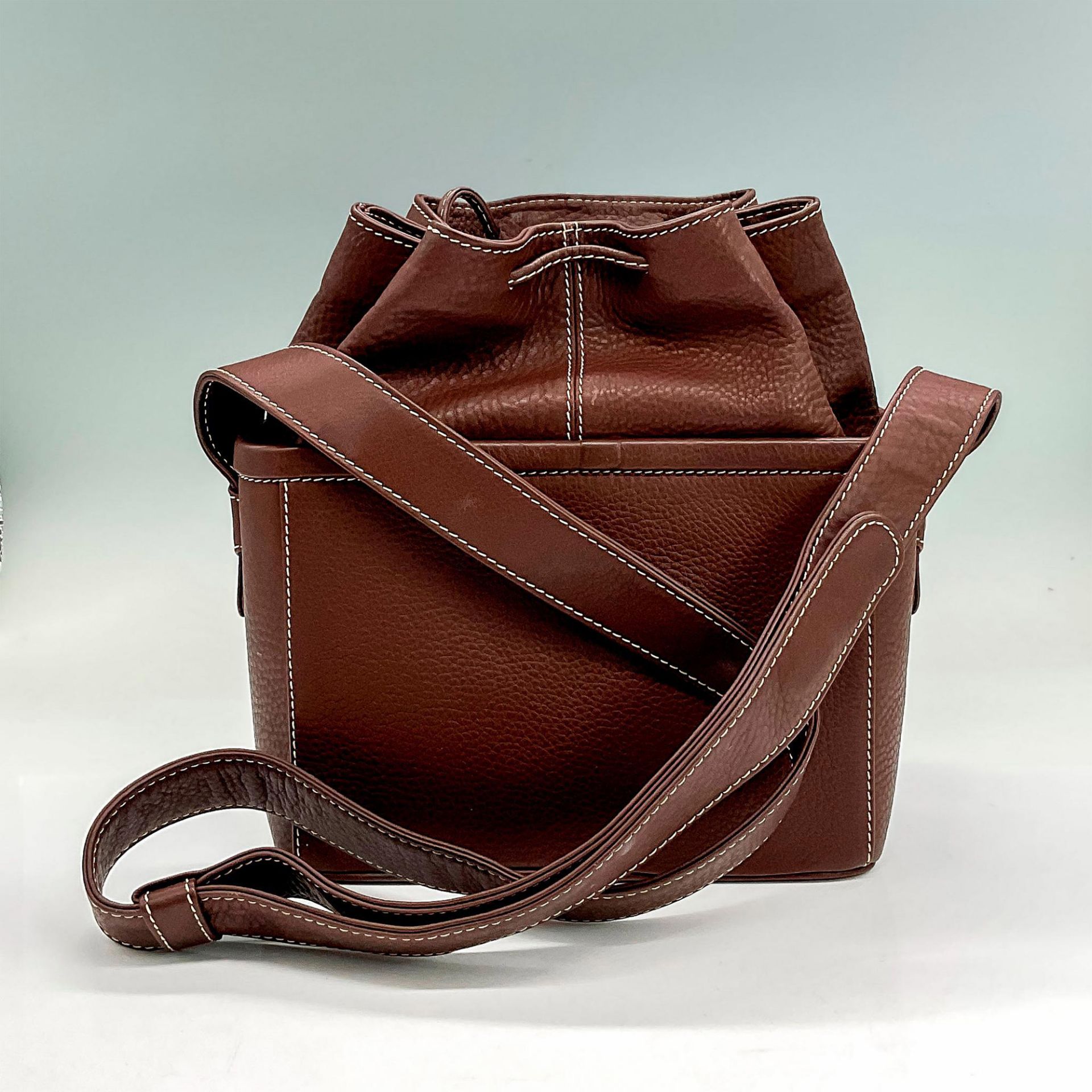 Lladro Brown Leather Handbag With Porcelain Accents - Bild 3 aus 6
