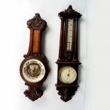 2pc Antique Aneroid Barometers and Thermometer