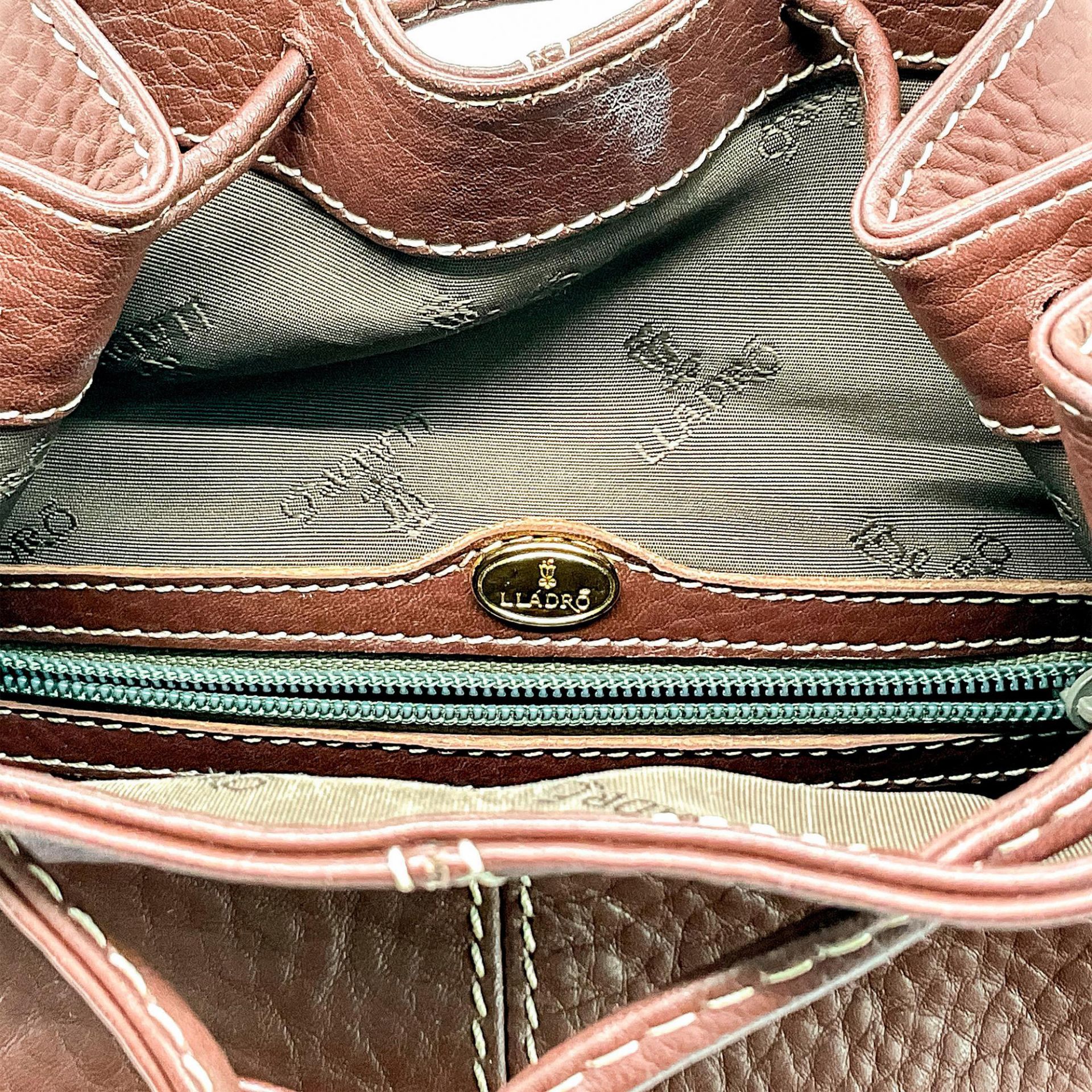 Lladro Brown Leather Handbag With Porcelain Accents - Bild 5 aus 6