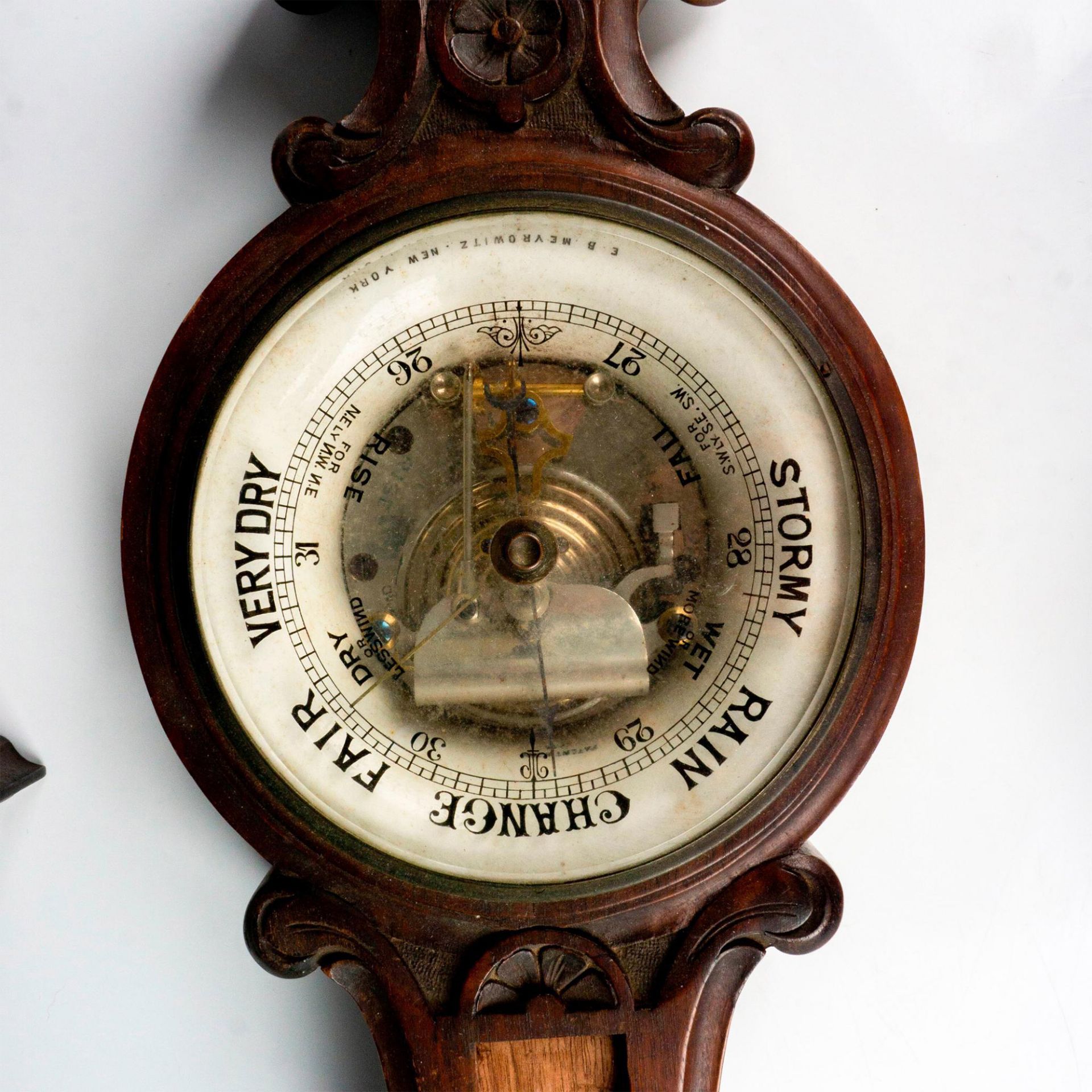 2pc Antique Aneroid Barometers and Thermometer - Image 2 of 5