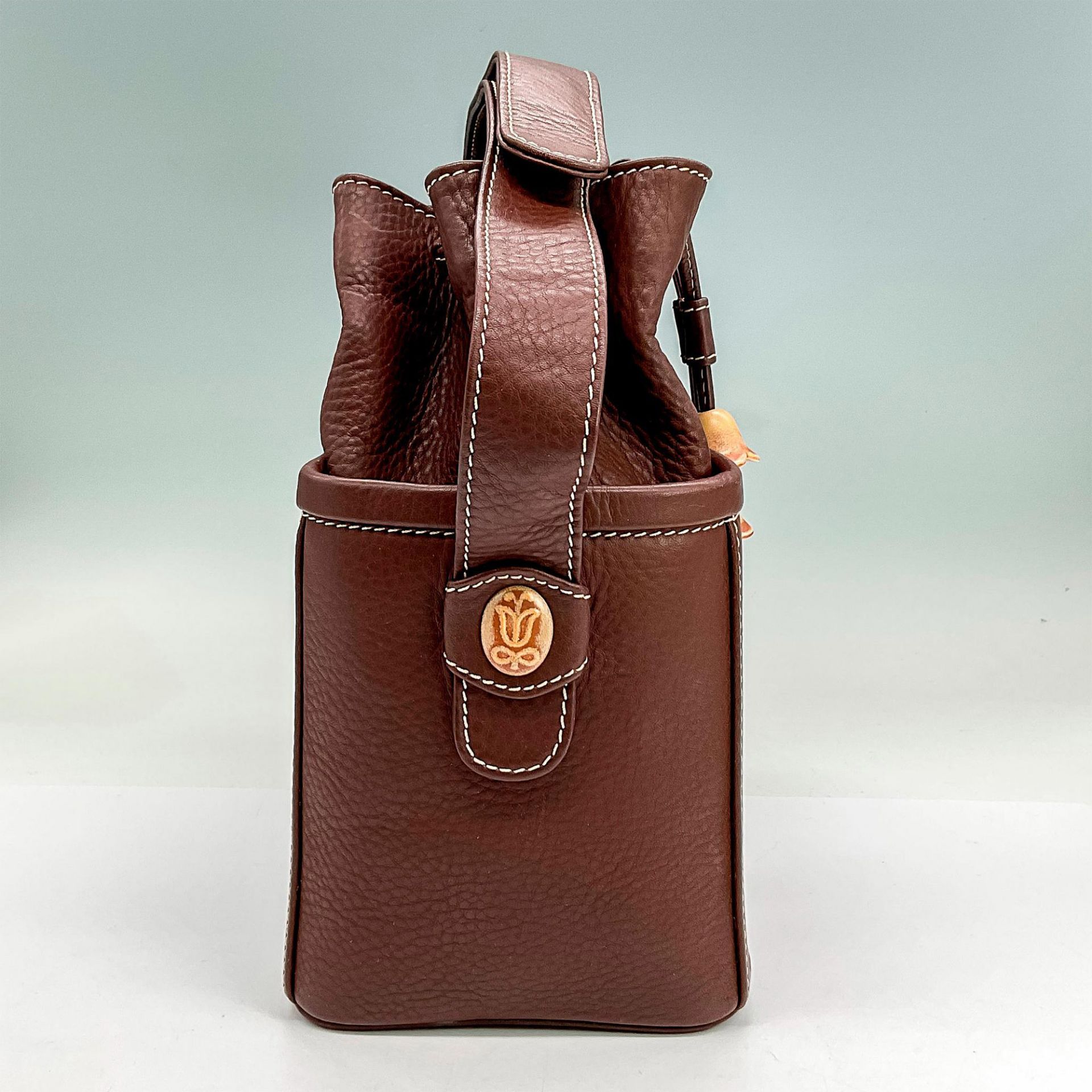 Lladro Brown Leather Handbag With Porcelain Accents - Bild 2 aus 6