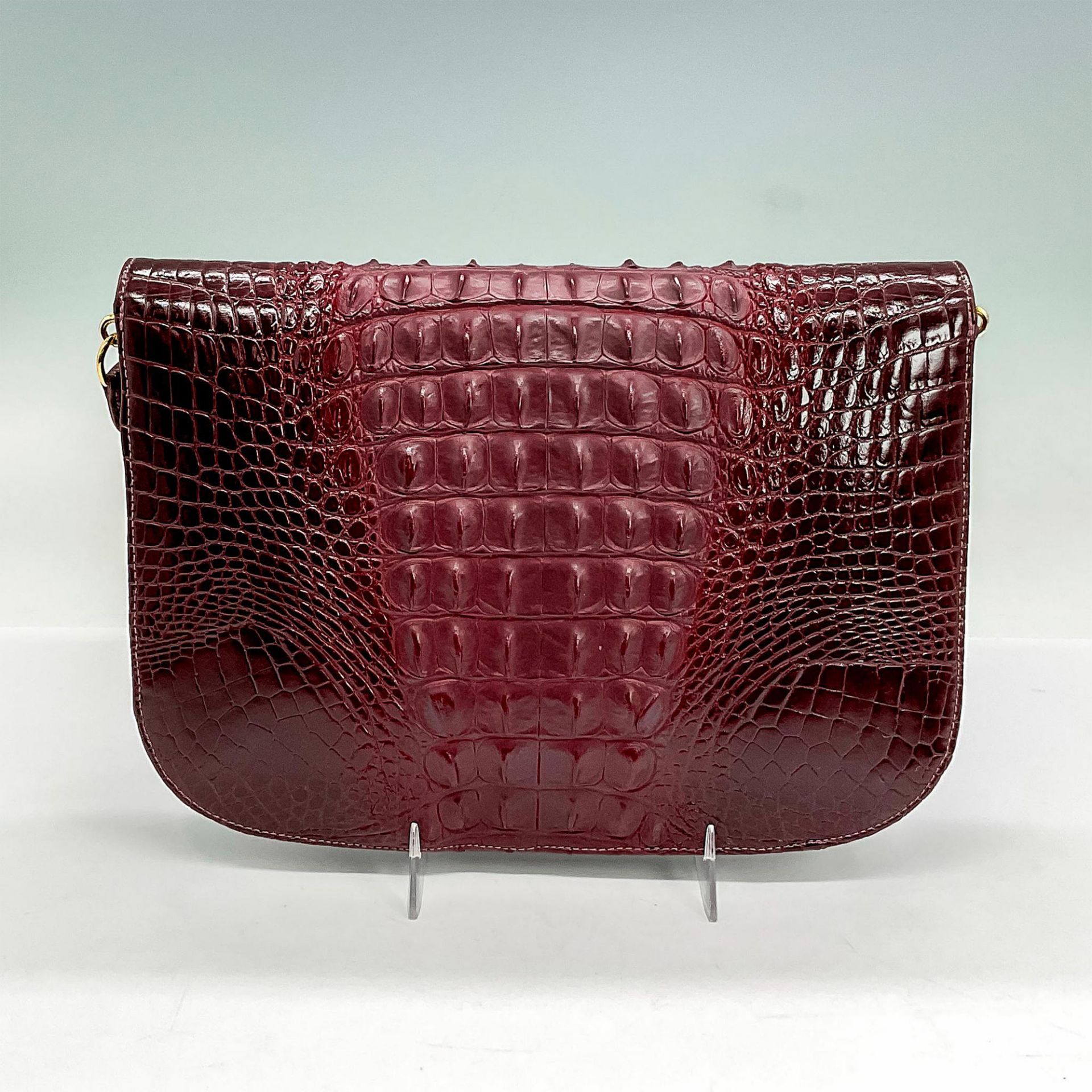 Vintage Finesse La Model Burgundy Crocodile Handbag With Strap - Bild 2 aus 4