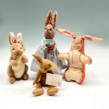 4pc Vintage Stuffed, Beanie and Fabric Folk Art Rabbit Toys