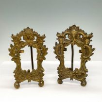 2pc Antique Cast Brass Easel Portrait Frames