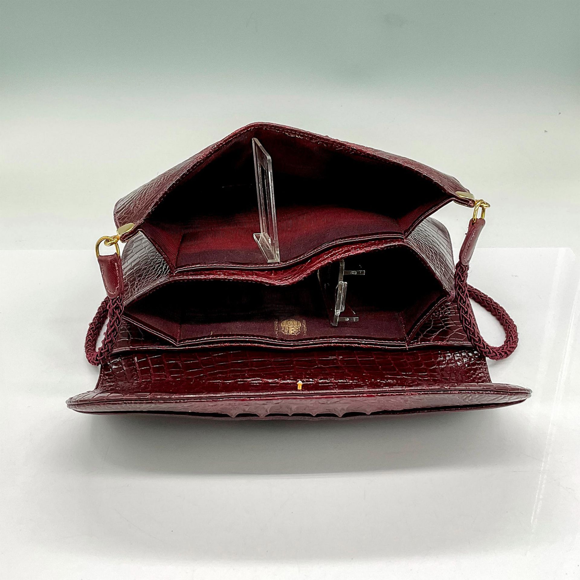 Vintage Finesse La Model Burgundy Crocodile Handbag With Strap - Bild 3 aus 4