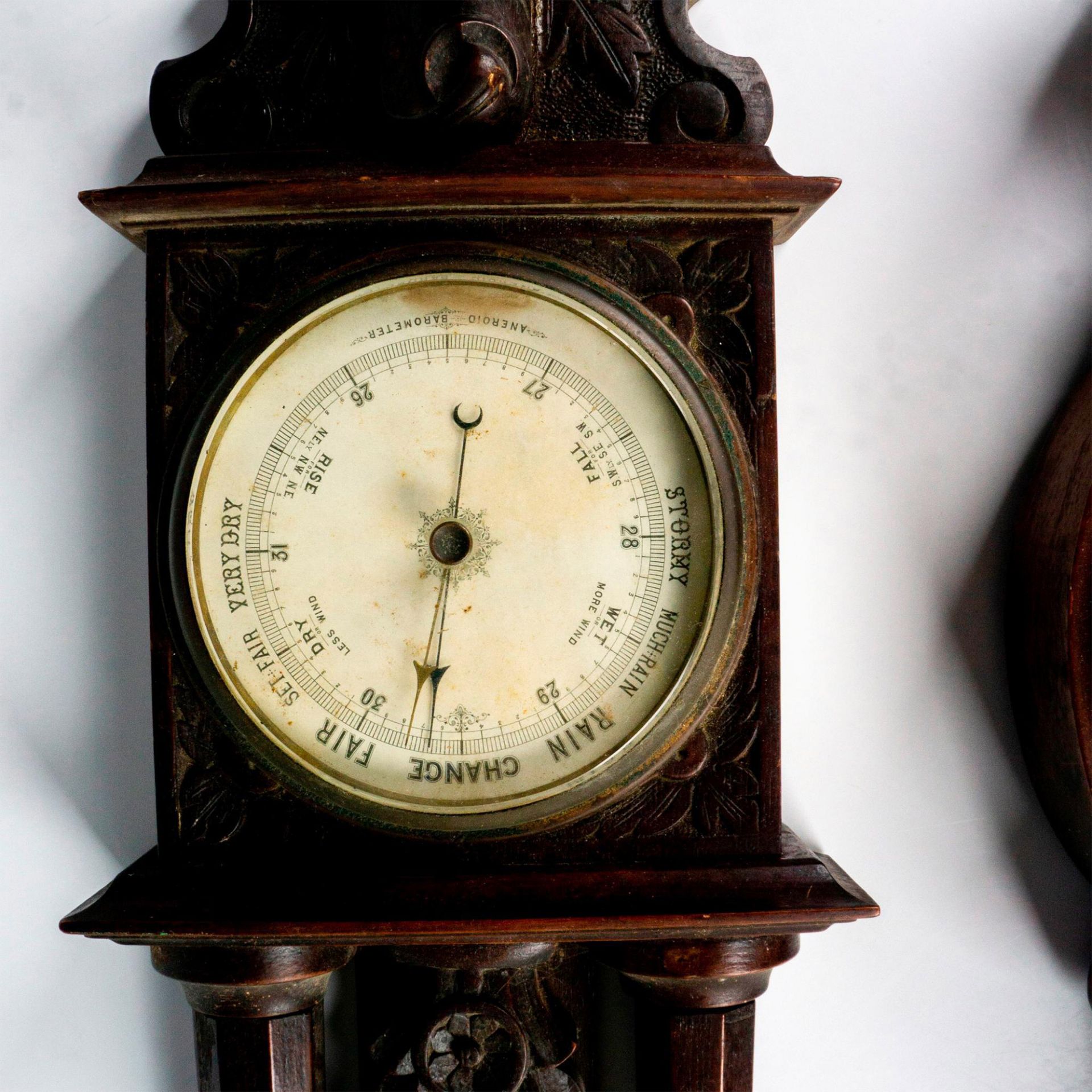 2pc Antique Aneroid Barometers and Thermometer - Image 3 of 5