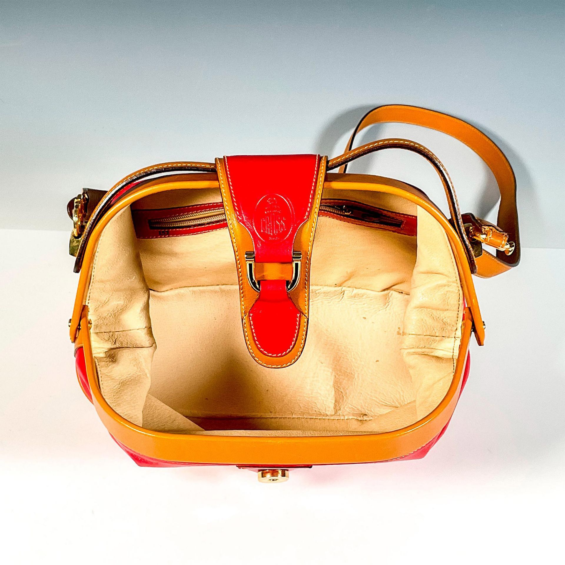 Mark Cross Red and Tan Leather Handbag - Bild 5 aus 6