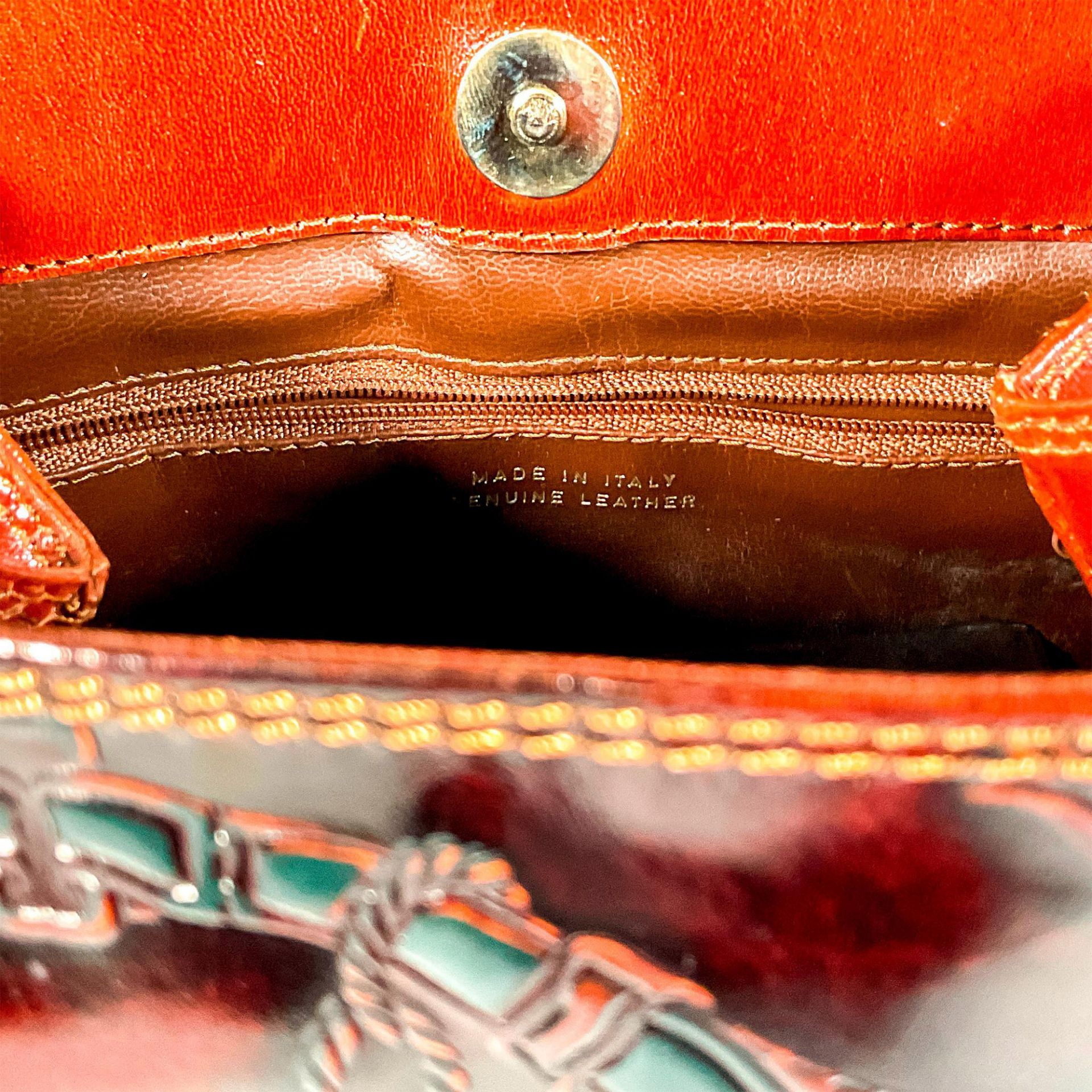 Italian Brown Leather Handbag, Equestrian Design - Image 5 of 5