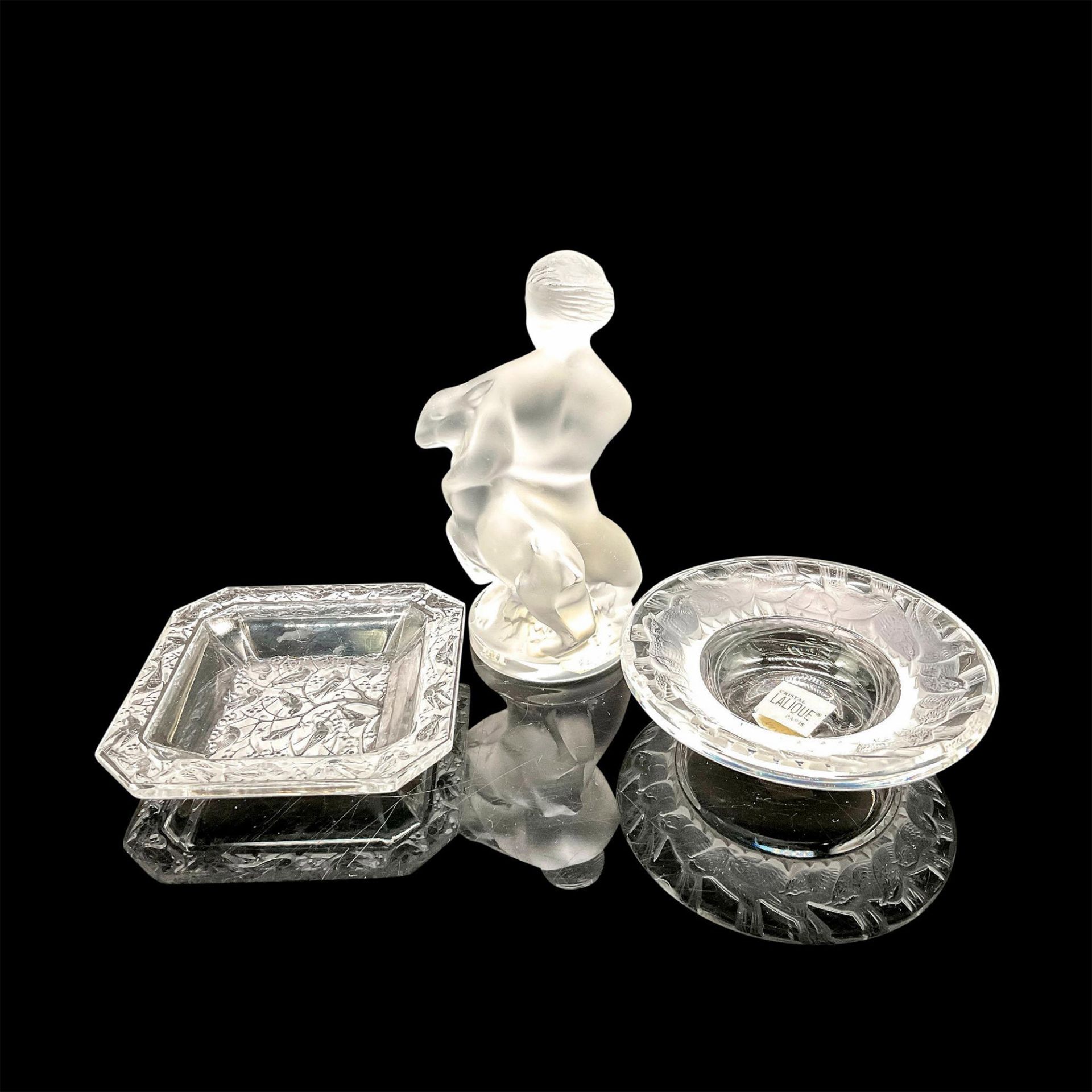 3pc Lalique Crystal Trinket Dishes & Diane Figurine - Bild 2 aus 3