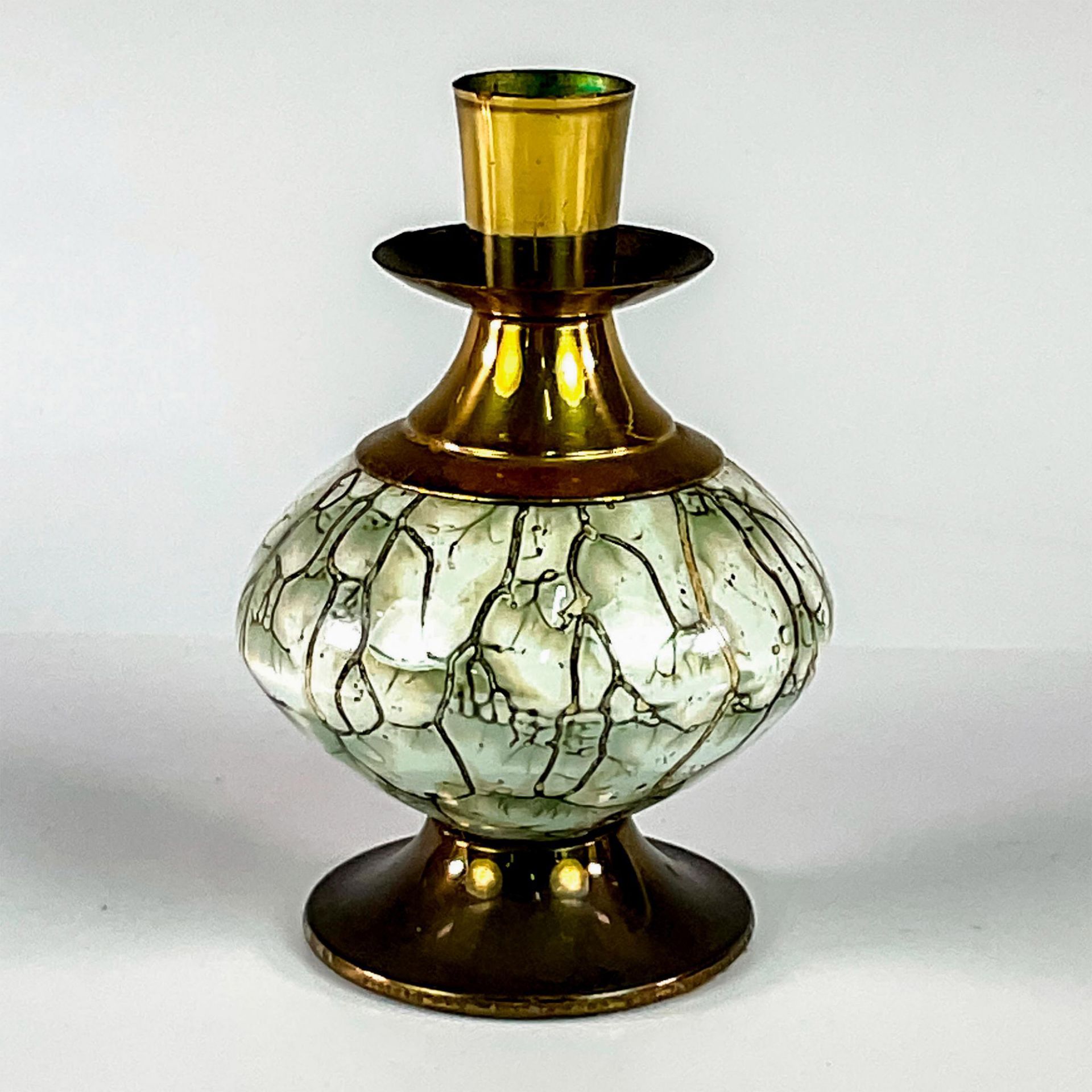 Mid-Century Modern Delft Marbled Glaze Brass Candle Stand - Image 2 of 3