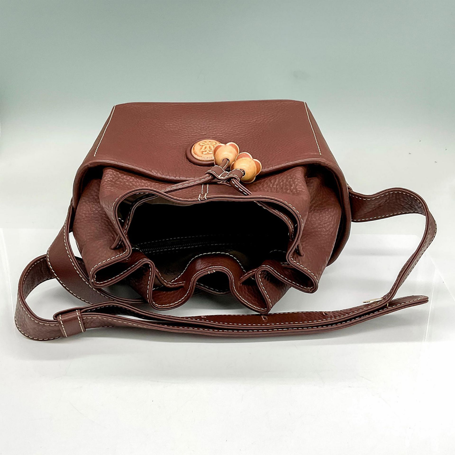Lladro Brown Leather Handbag With Porcelain Accents - Bild 4 aus 6