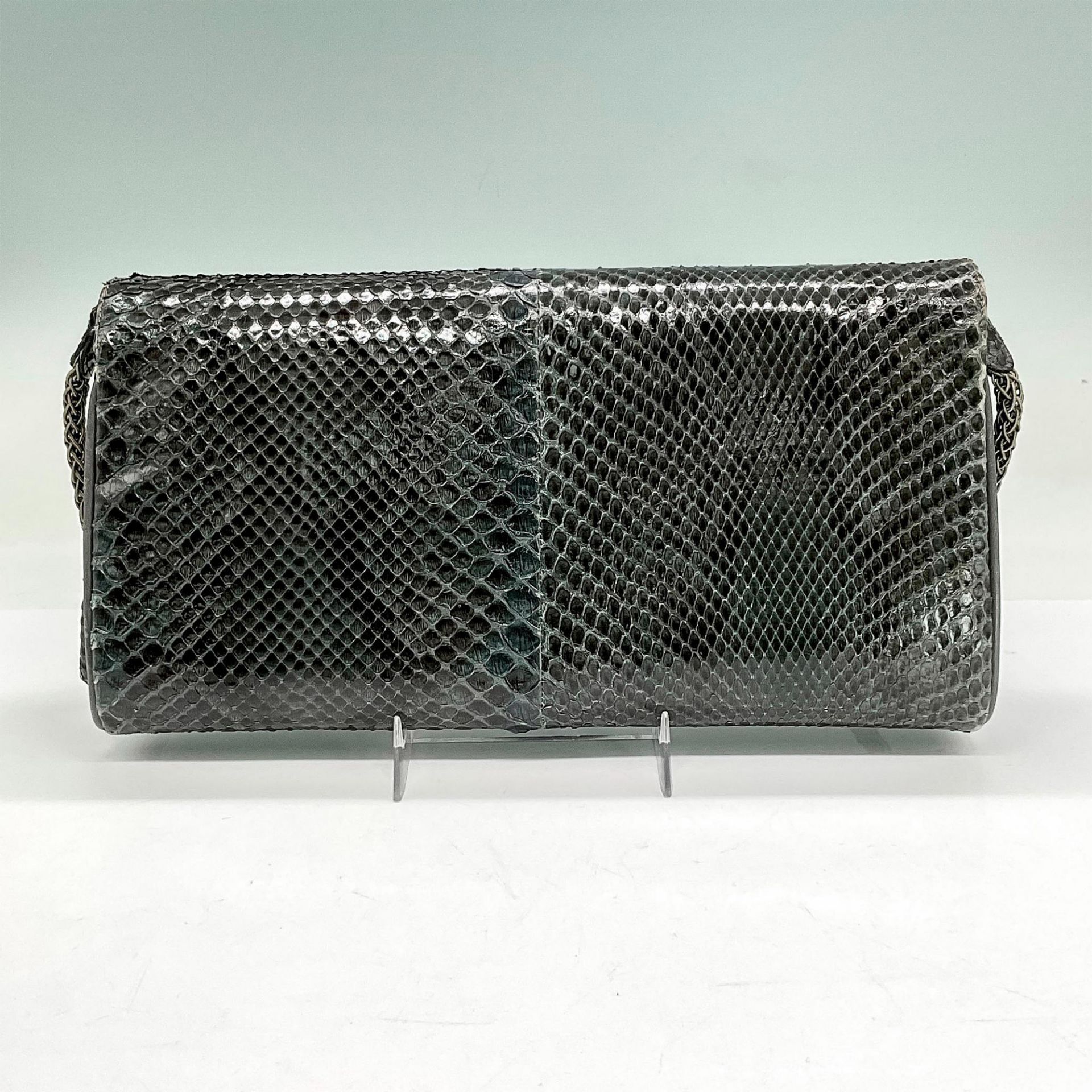 Vintage Finesse La Model Grey Snakeskin and Suede Clutch With Strap Handbag - Image 2 of 4