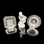 3pc Lalique Crystal Trinket Dishes & Diane Figurine