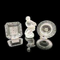 3pc Lalique Crystal Trinket Dishes & Diane Figurine