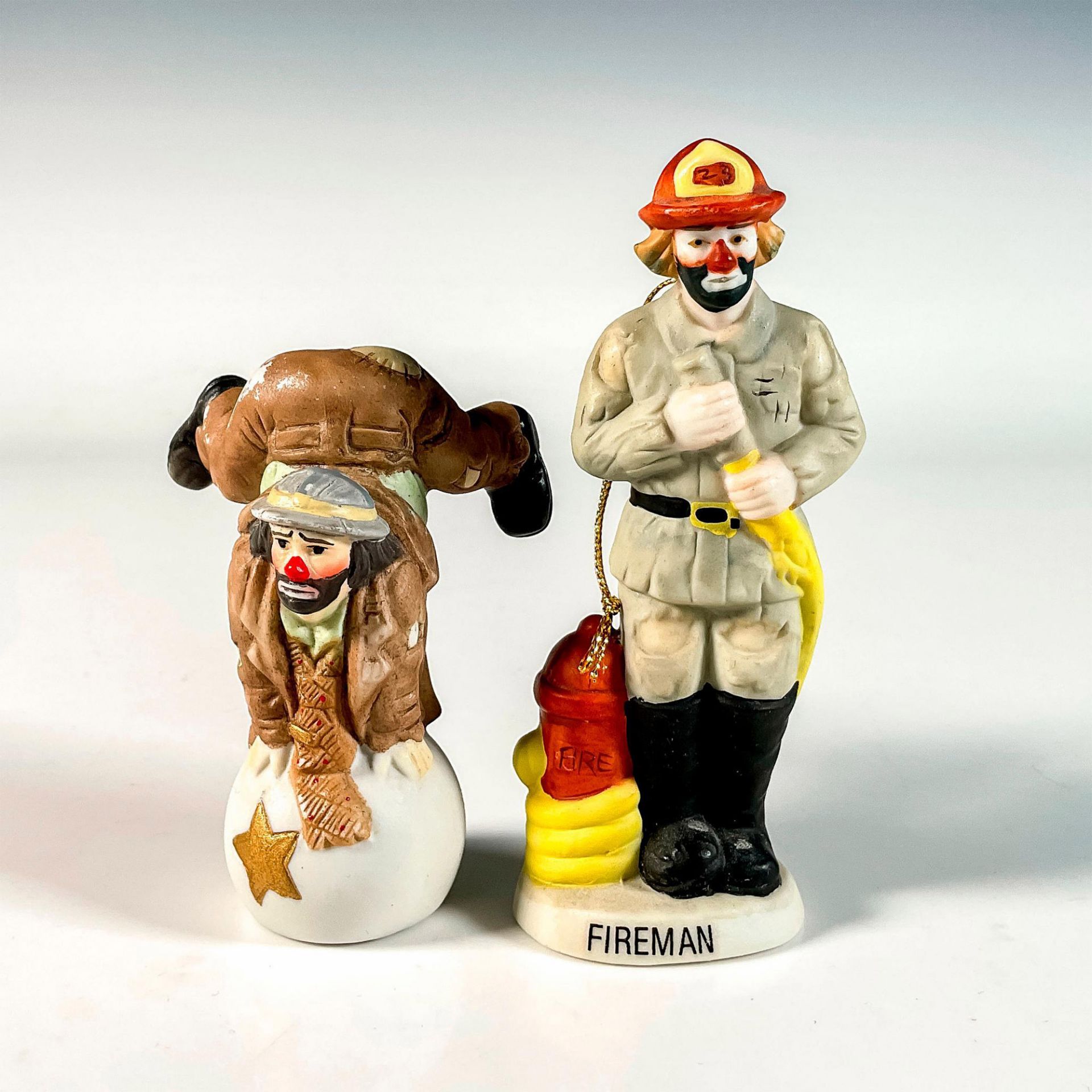 2pc Flambro Emmett Kelly Jr. Figurine and Christmas Ornament