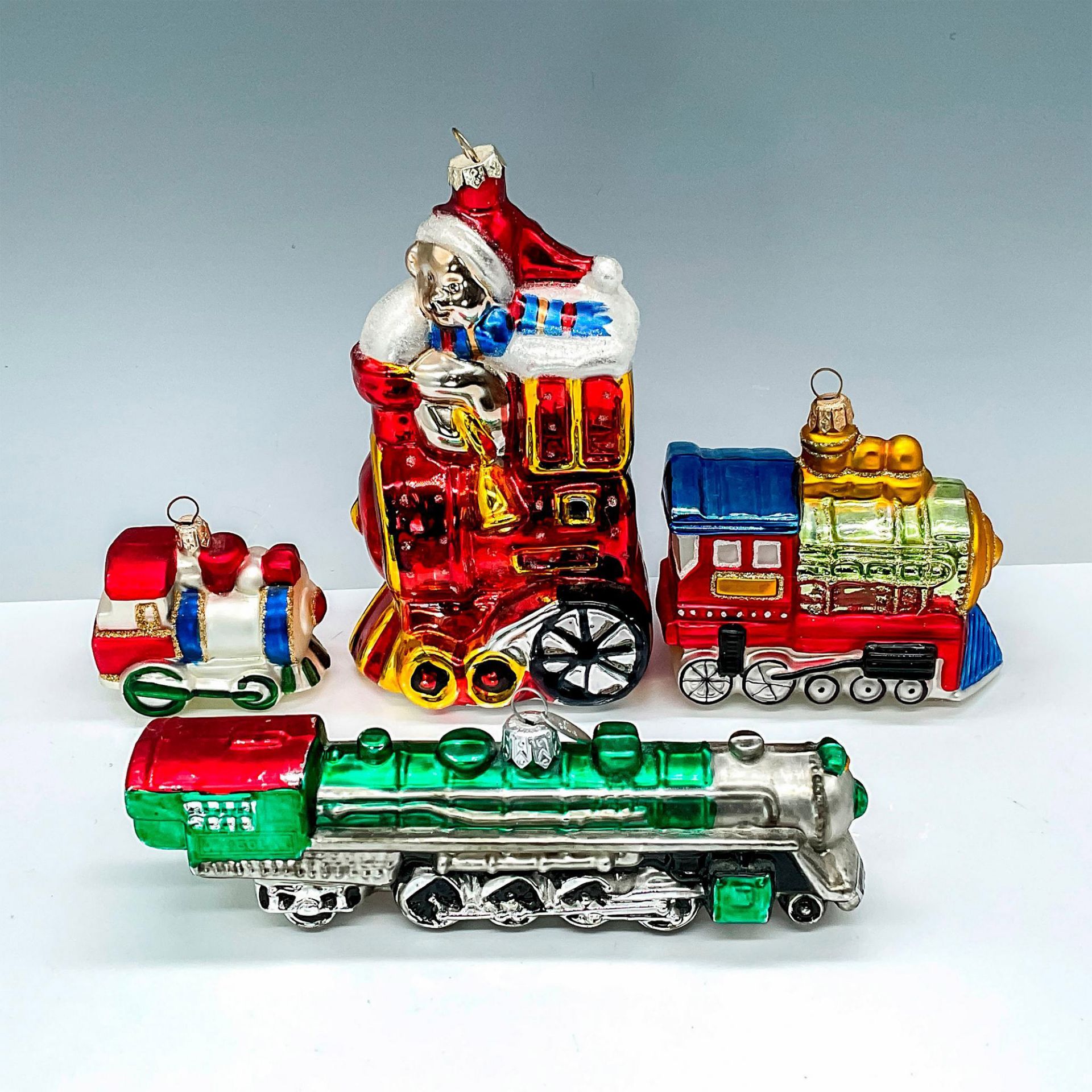 4pc Christmas Train Ornaments, Mercury Style Blown Glass - Image 2 of 3