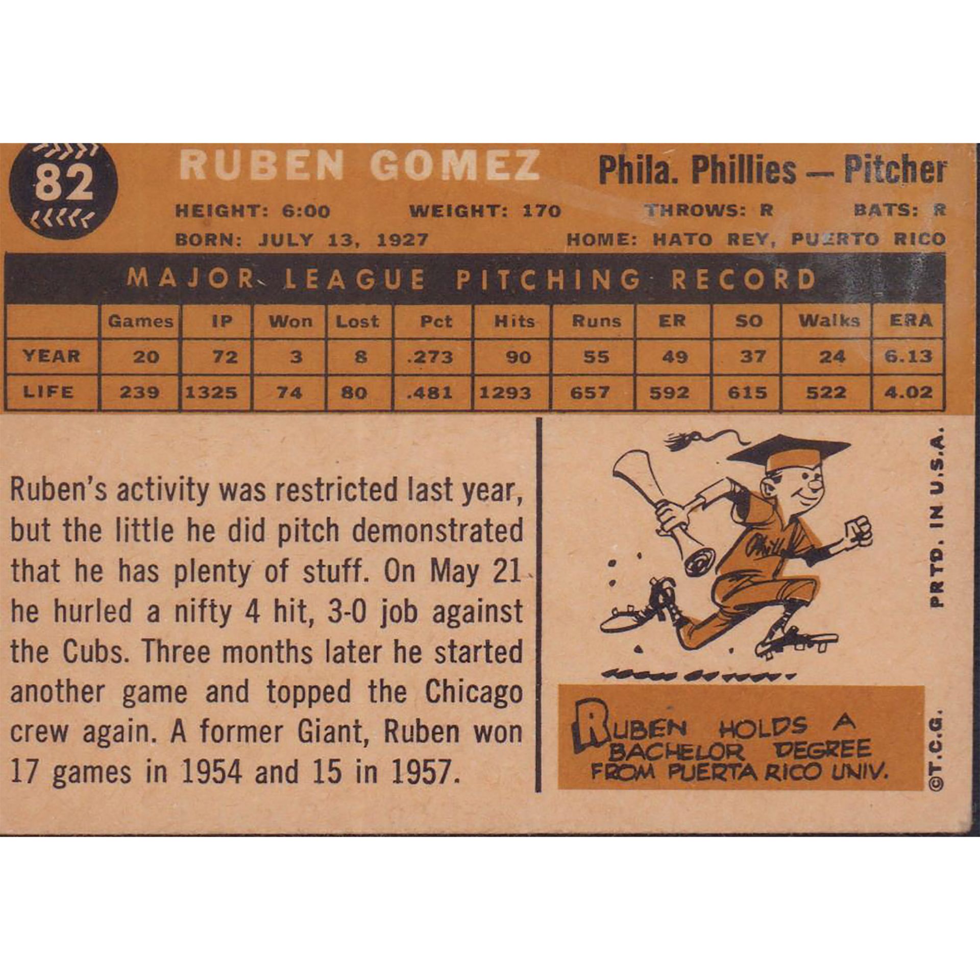 Ruben Gomez, No. 82 from TOPPS Base Cards - Bild 2 aus 2