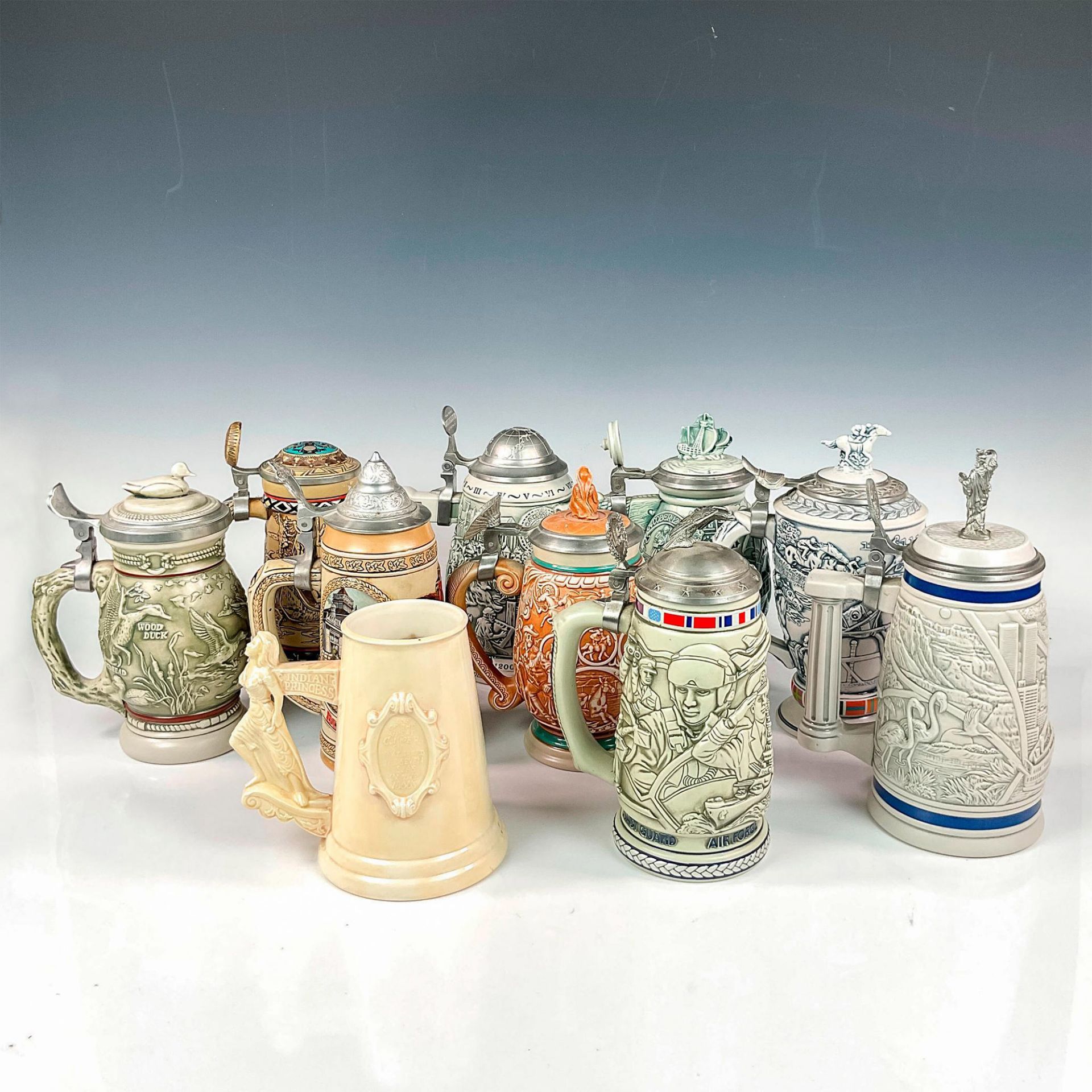 10pc Ceramic Beer Steins, Various American Scenes - Bild 2 aus 3