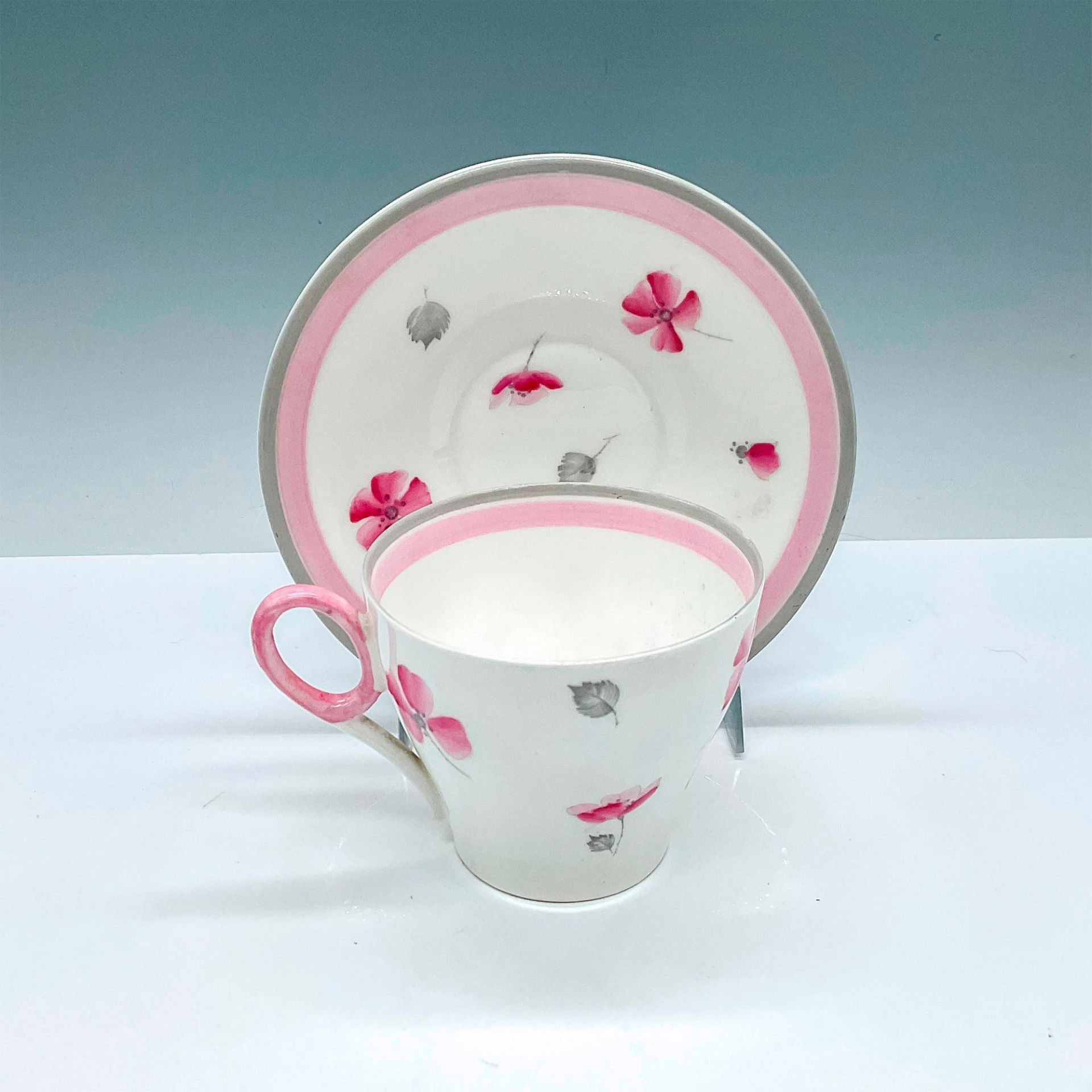 Shelley China Teacup and Saucer Set, Pink & Grey Flowers - Bild 2 aus 3
