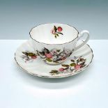 Shelley China Teacup and Saucer Set, Pink & Green Cherry