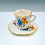 Shelley China Teacup and Saucer Set, Floral w/Yellow Rim