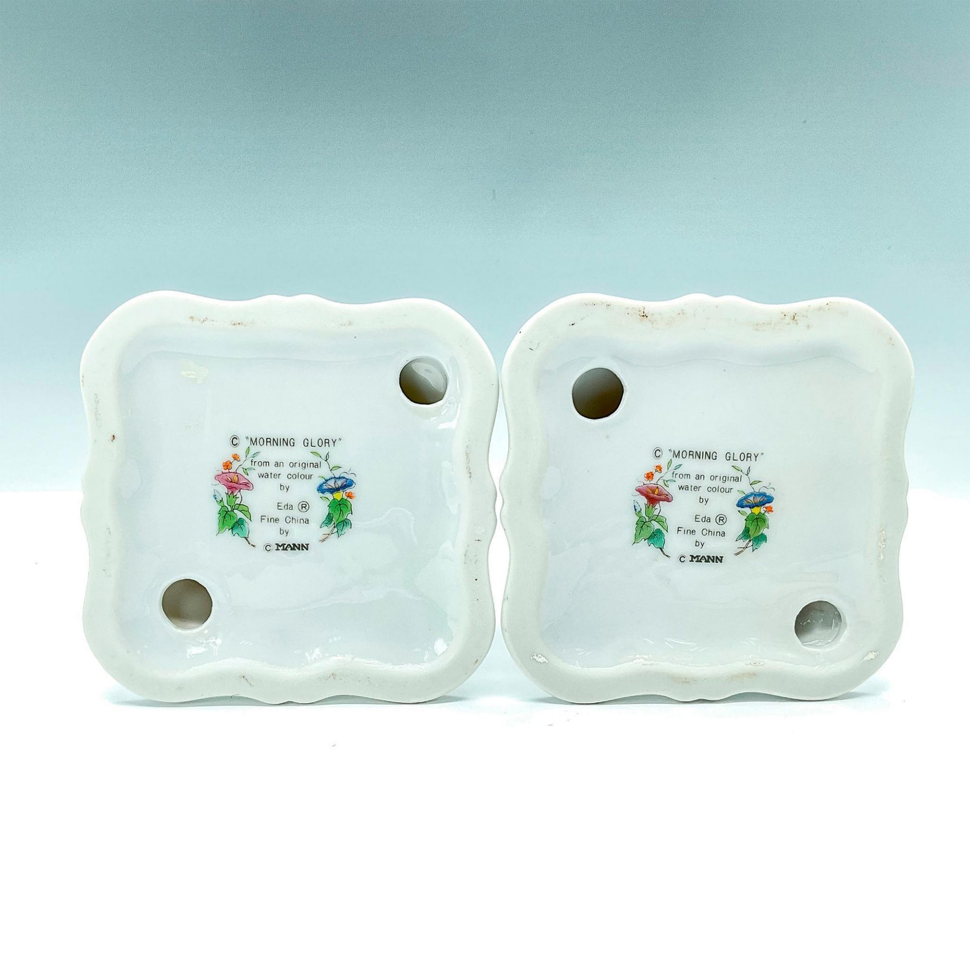 Pair of Mann Porcelain Candleholders, Morning Glory - Image 3 of 3