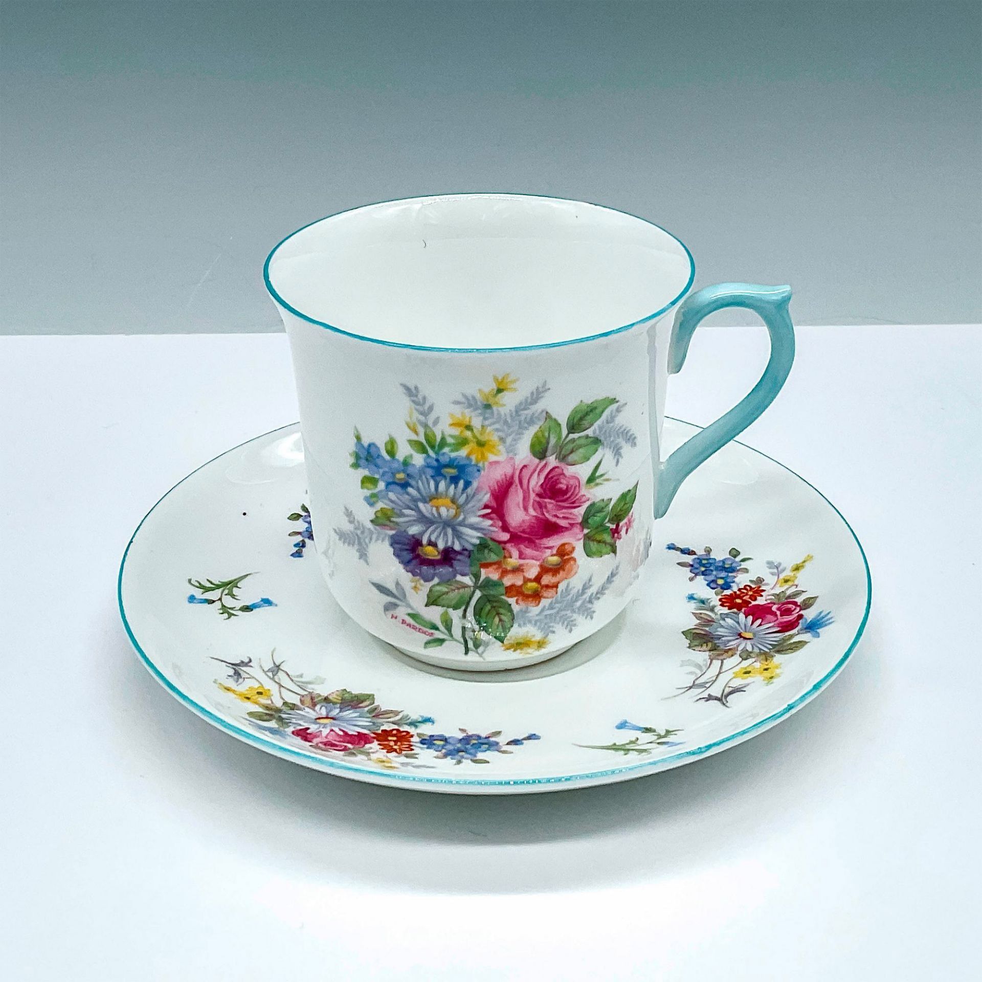 Shelley China Teacup and Saucer Set, Floral Bouquet