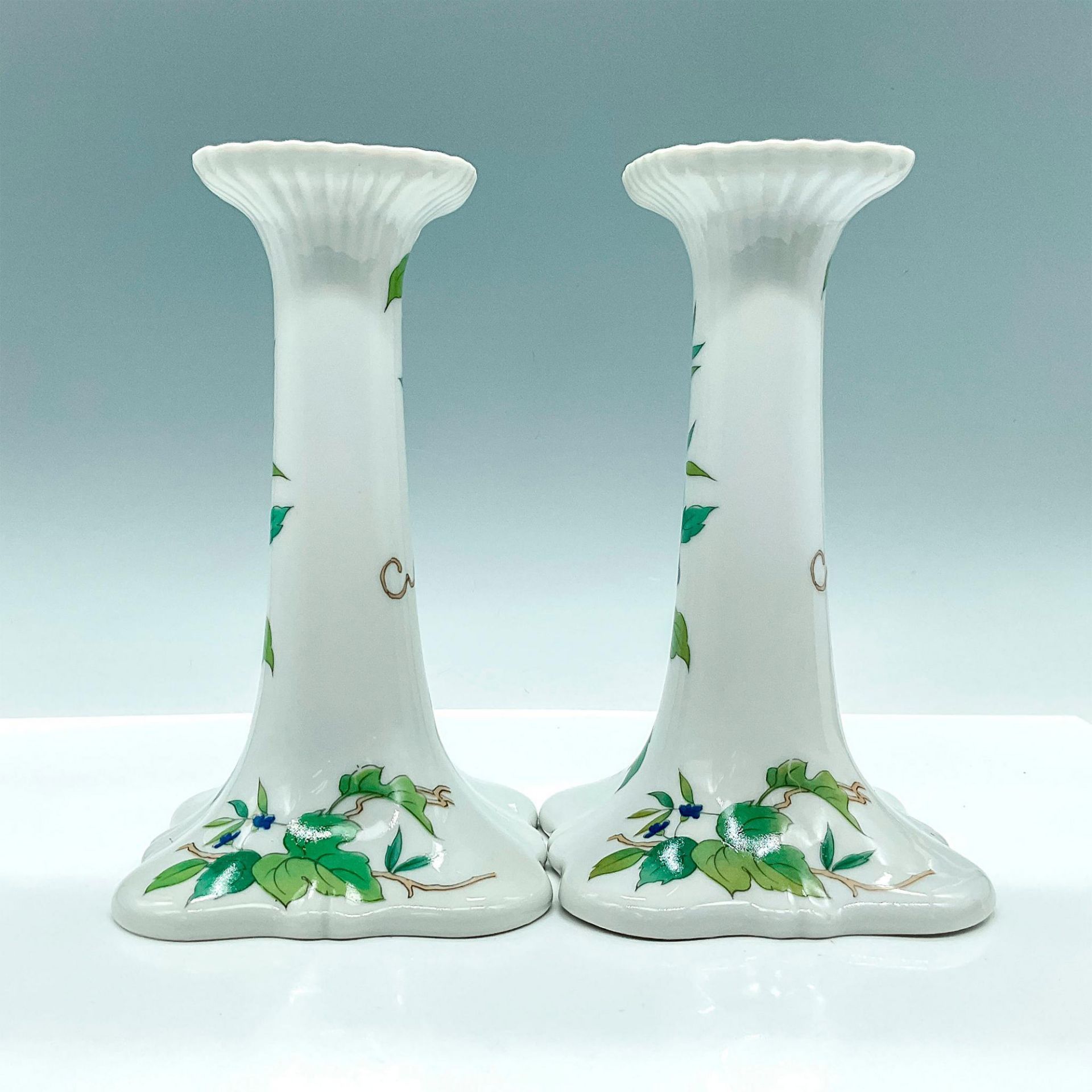 Pair of Mann Porcelain Candleholders, Morning Glory - Image 2 of 3